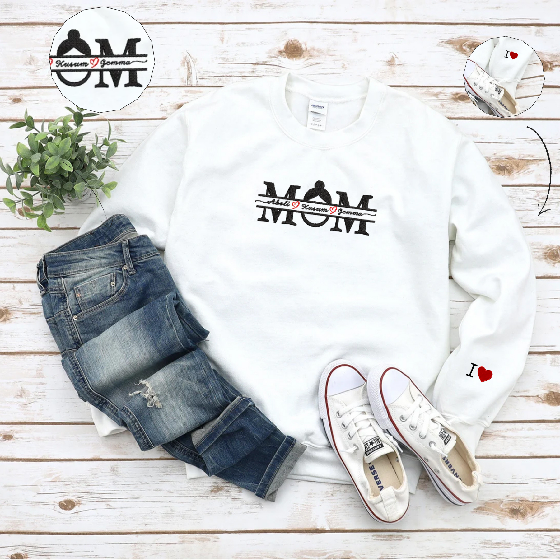 Custom Embroidered Mom With Kids Name Sweatshirt, Hoodie em5