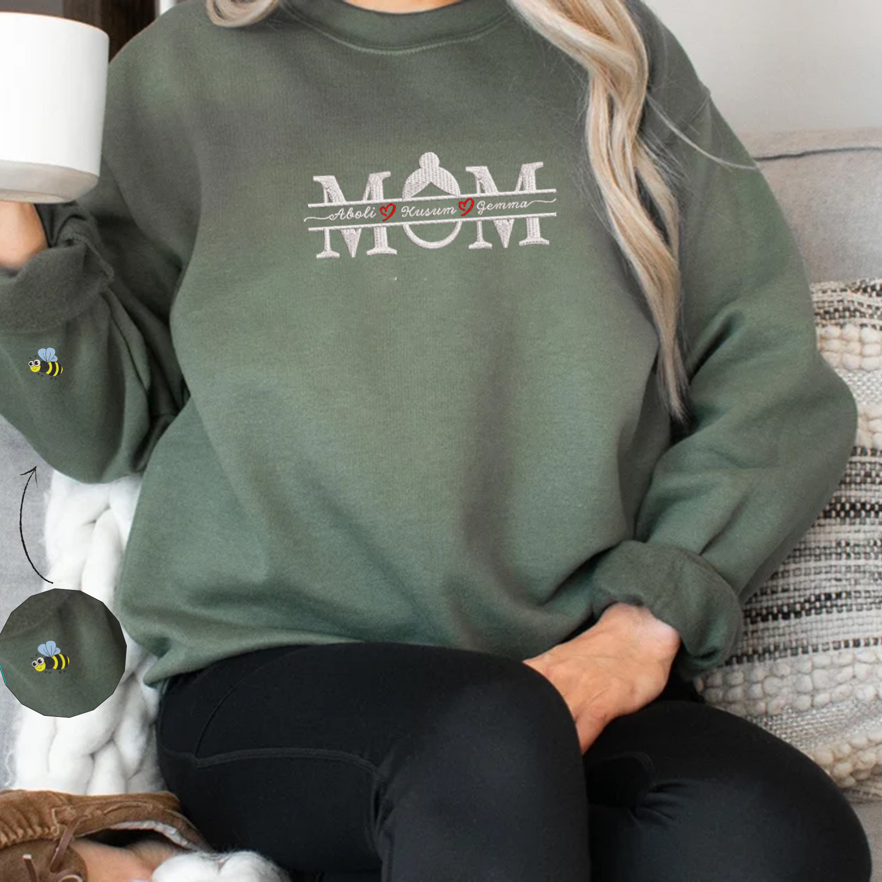 Custom Embroidered Mom With Kids Name Sweatshirt, Hoodie em5