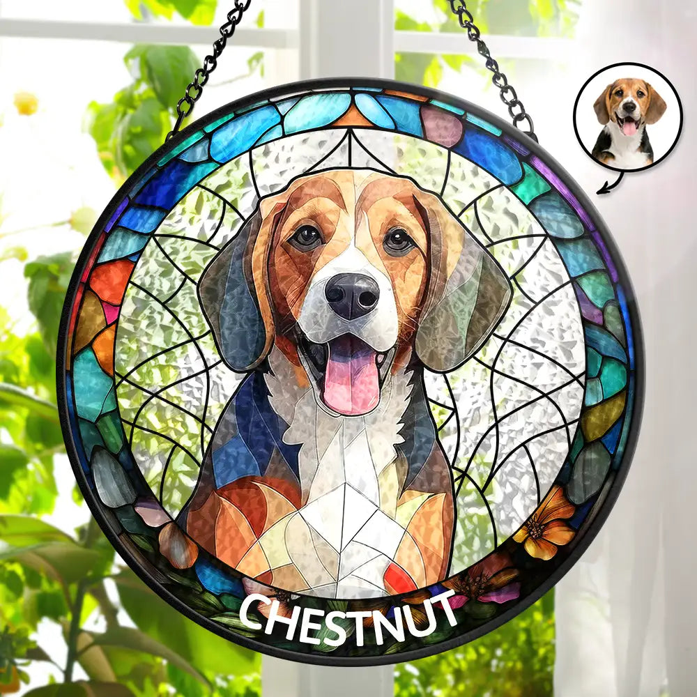 Custom Photo Portrait Dog Cat Family - Personalized Stained Glass Window Hanging Suncatcher ORNA1210