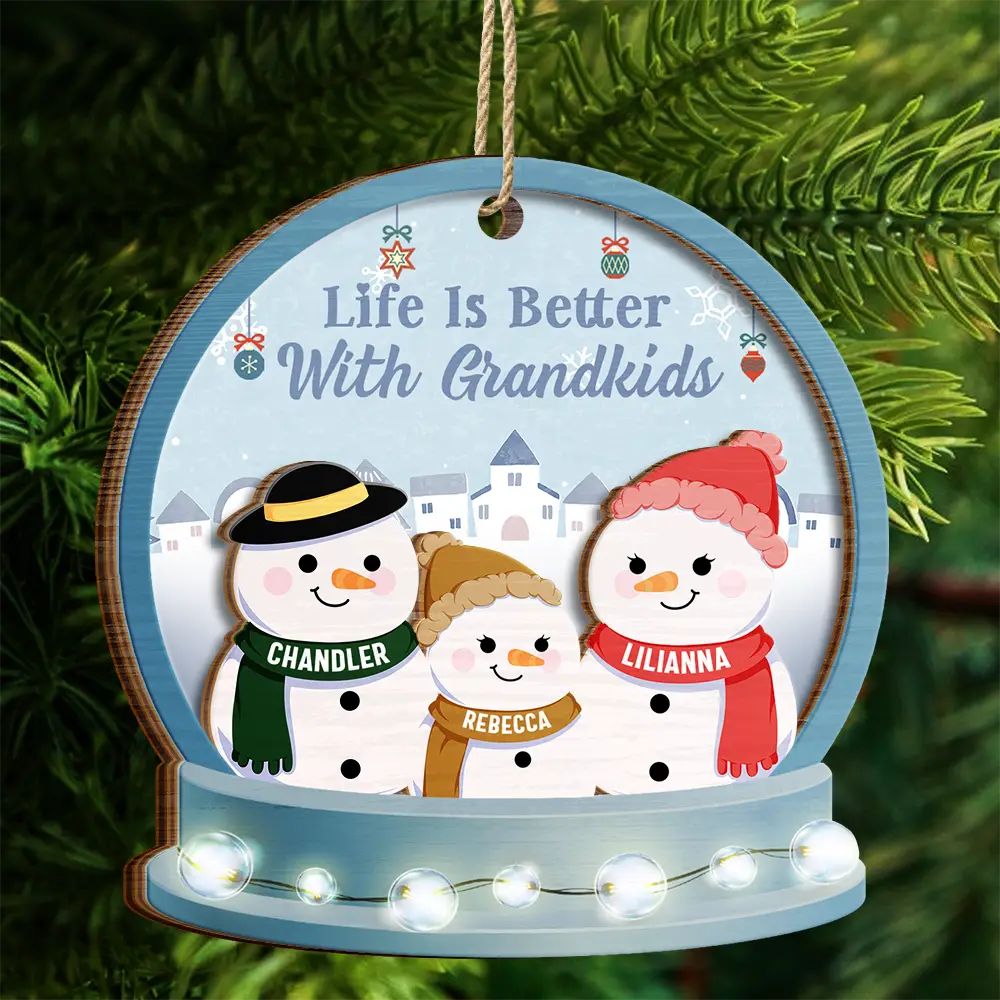 Christmas Snowman Life Is Better With Grandkids - Personalized 2-Layered Wooden Ornament ORNA1210