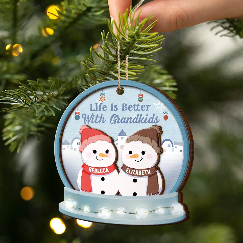 Christmas Snowman Life Is Better With Grandkids - Personalized 2-Layered Wooden Ornament ORNA1210