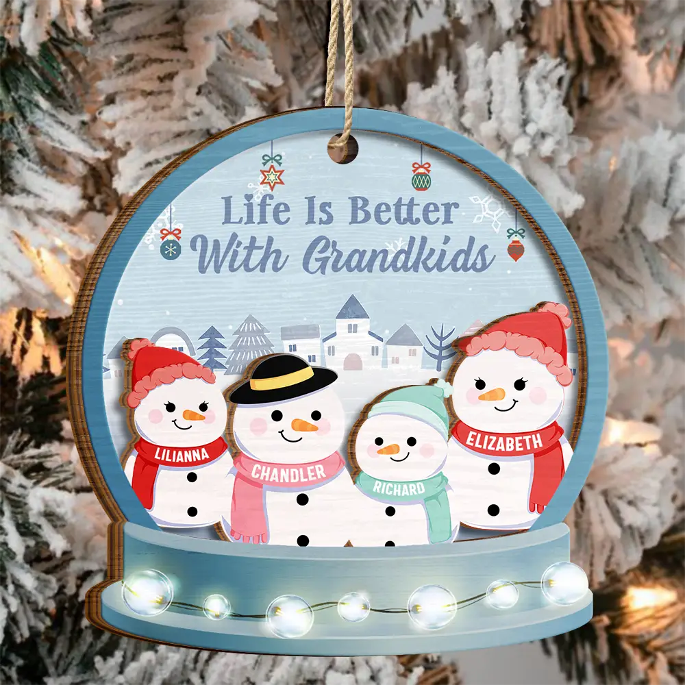 Christmas Snowman Life Is Better With Grandkids - Personalized 2-Layered Wooden Ornament ORNA1210