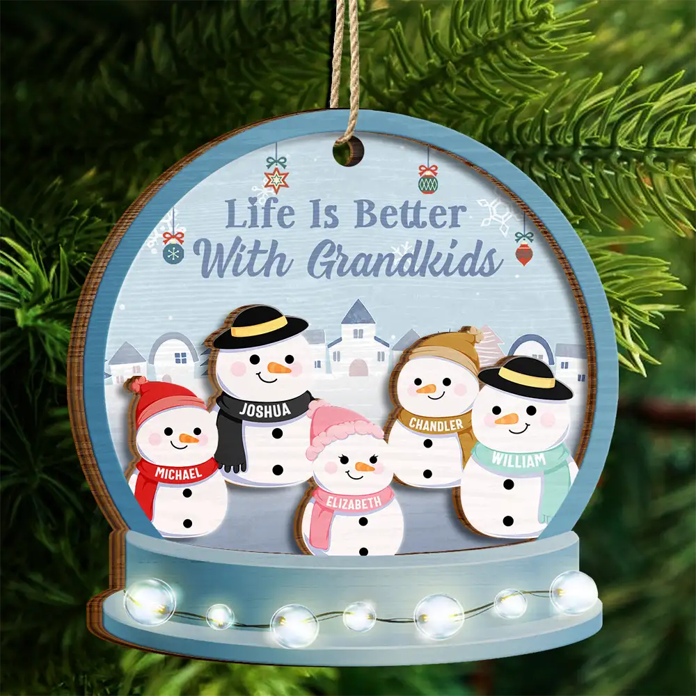 Christmas Snowman Life Is Better With Grandkids - Personalized 2-Layered Wooden Ornament ORNA1210