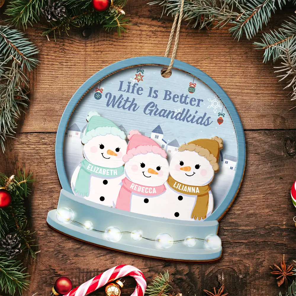 Christmas Snowman Life Is Better With Grandkids - Personalized 2-Layered Wooden Ornament ORNA1210