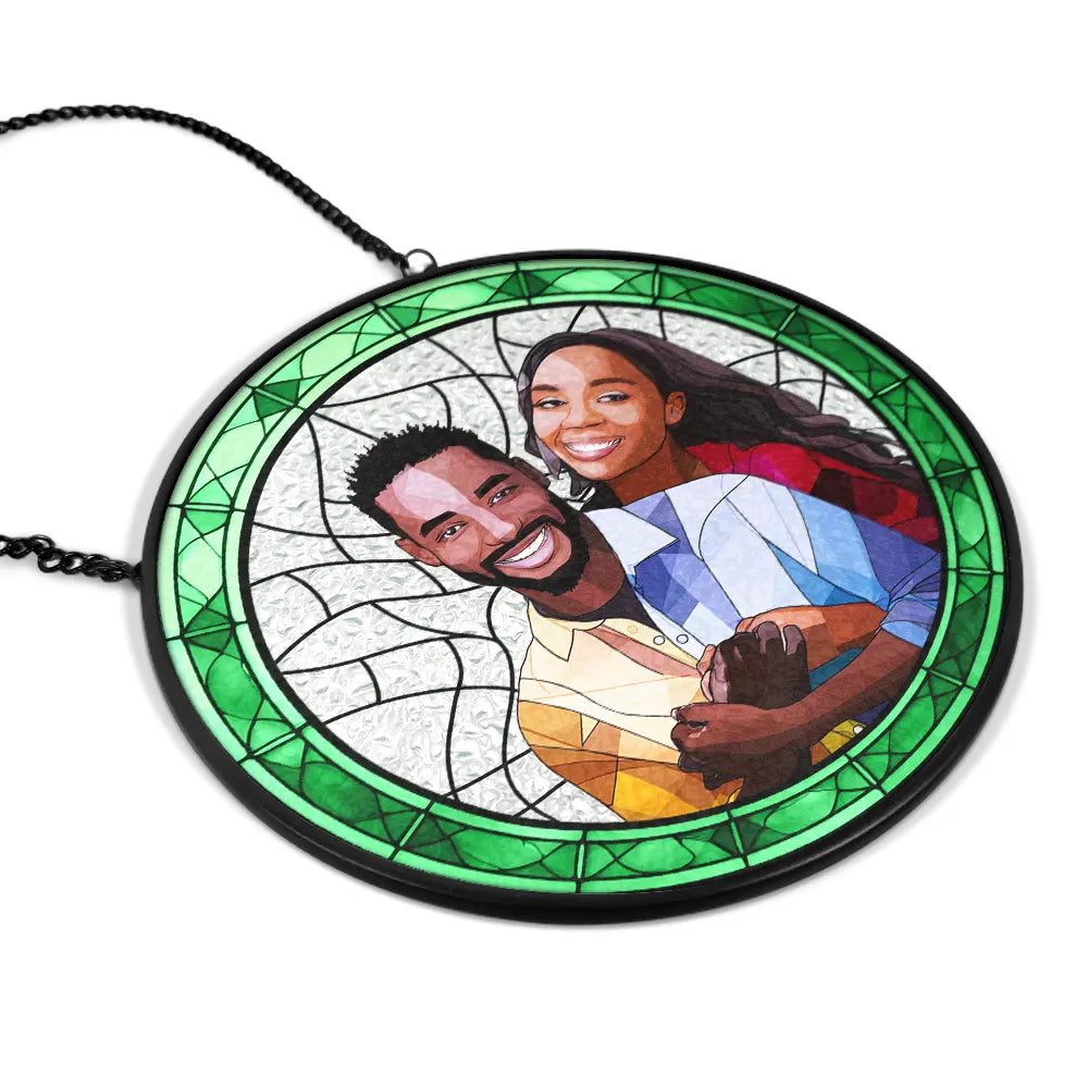 Custom Photo Portrait Couple Family - Personalized Stained Glass Window Hanging Suncatcher ORNA1210