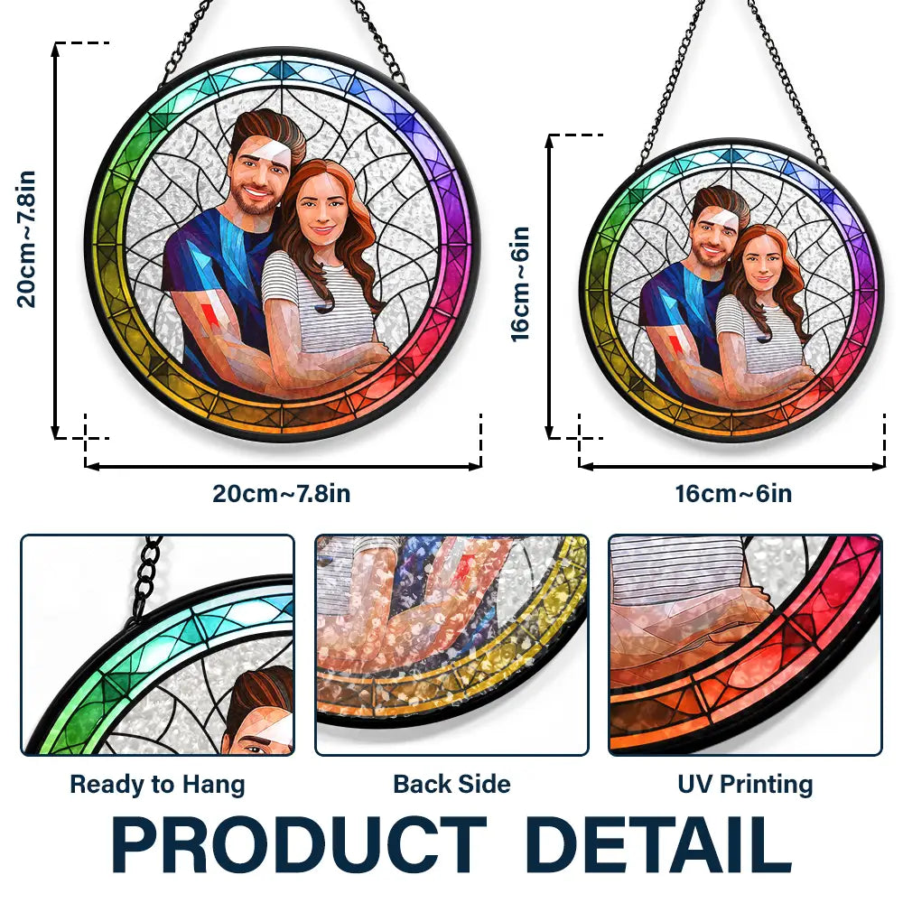 Custom Photo Portrait Couple Family - Personalized Stained Glass Window Hanging Suncatcher ORNA1210