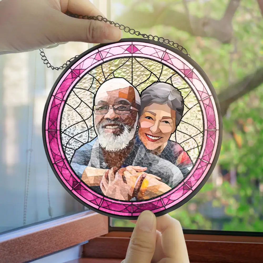 Custom Photo Portrait Couple Family - Personalized Stained Glass Window Hanging Suncatcher ORNA1210