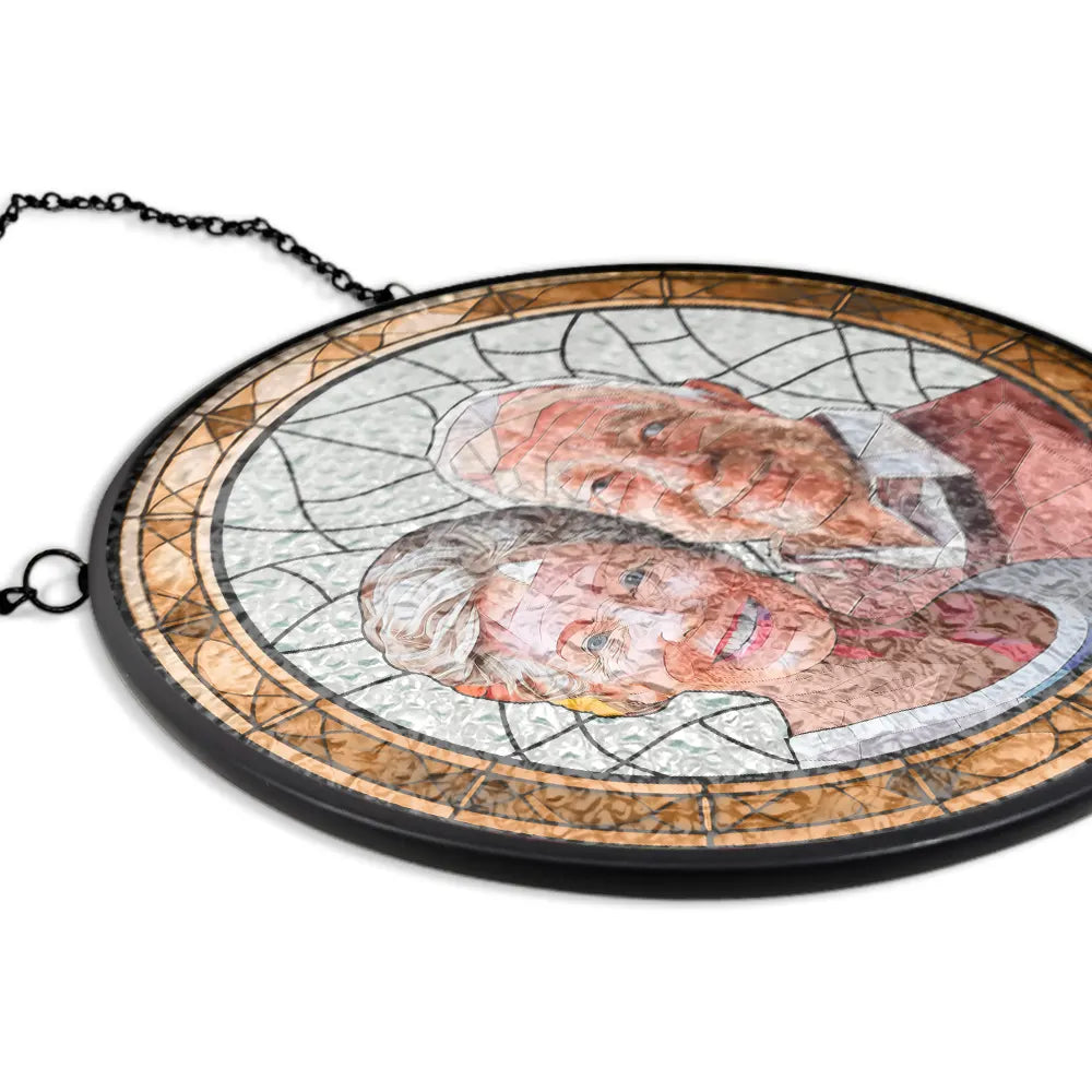 Custom Photo Portrait Couple Family - Personalized Stained Glass Window Hanging Suncatcher ORNA1210