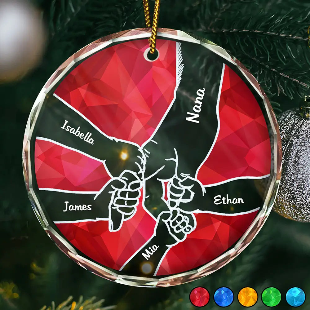 Hand In Hand Crystal Style Grandparents Grandkids - Personalized Circle Glass Ornament ORNA1210