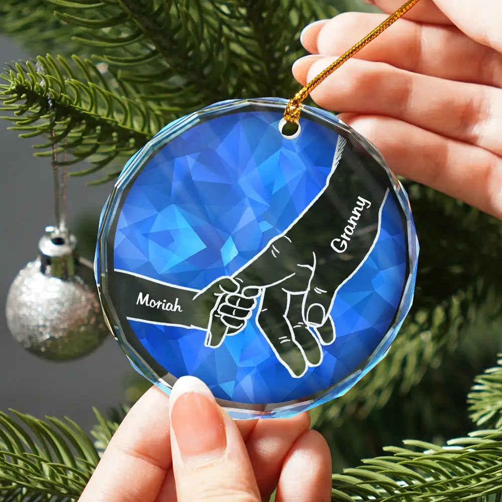 Hand In Hand Crystal Style Grandparents Grandkids - Personalized Circle Glass Ornament ORNA1210