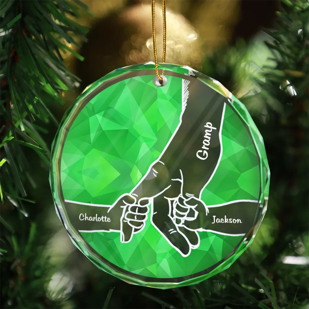 Hand In Hand Crystal Style Grandparents Grandkids - Personalized Circle Glass Ornament ORNA1210