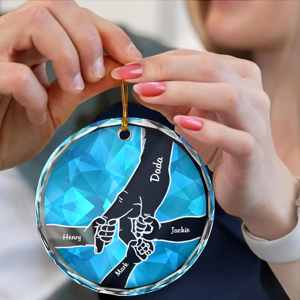 Hand In Hand Crystal Style Grandparents Grandkids - Personalized Circle Glass Ornament ORNA1210