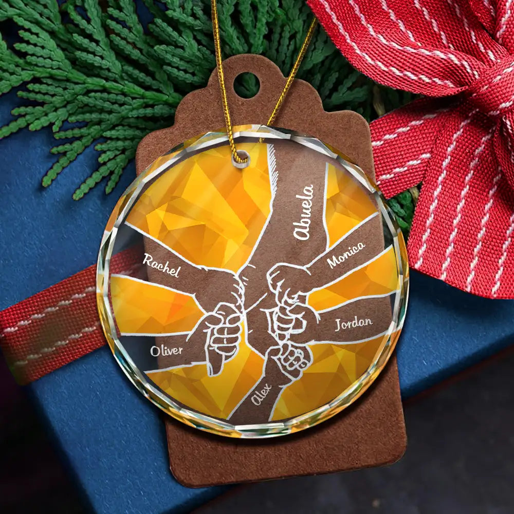 Hand In Hand Crystal Style Grandparents Grandkids - Personalized Circle Glass Ornament ORNA1210