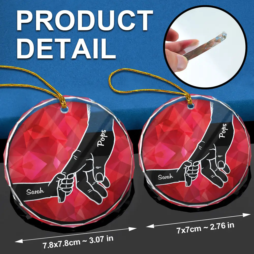 Hand In Hand Crystal Style Grandparents Grandkids - Personalized Circle Glass Ornament ORNA1210