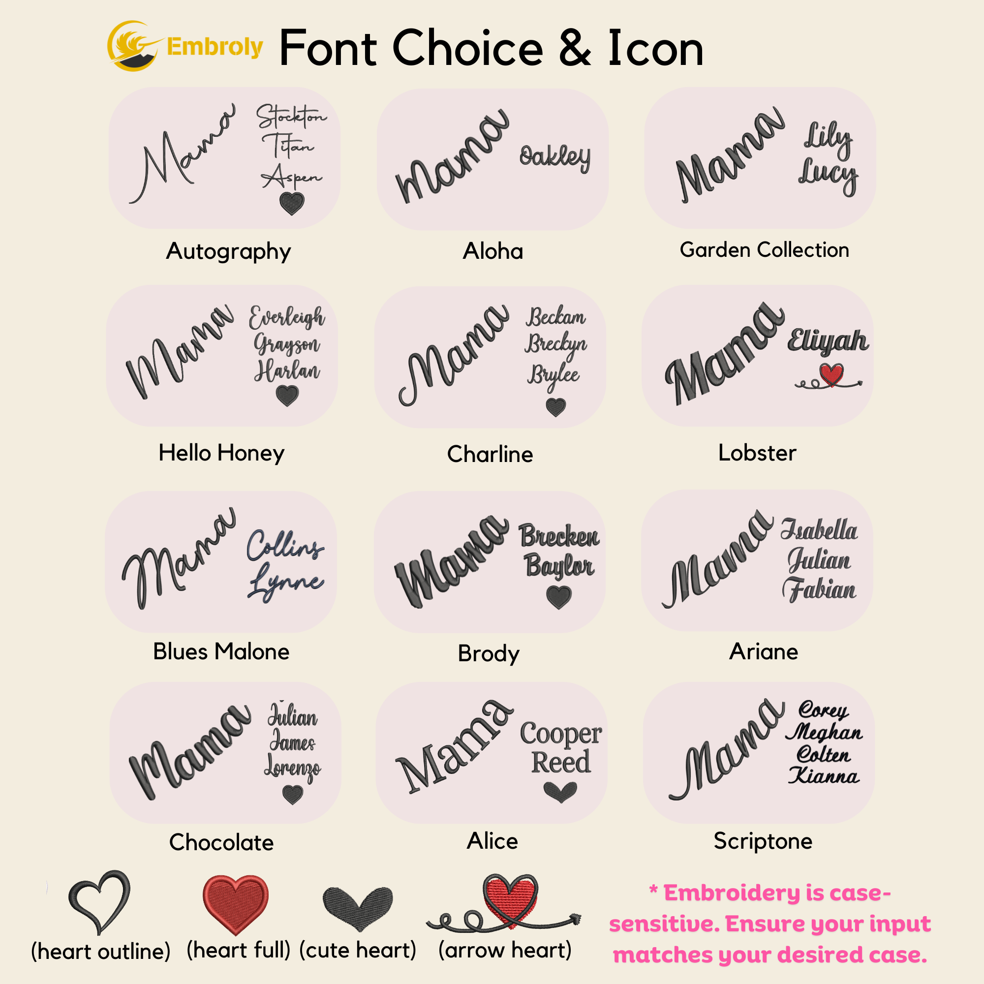 Mama Embroidered Sweatshirt, Custom Momma Sweatshirt Hoodie With Kids Names, Heart On Sleeve em4