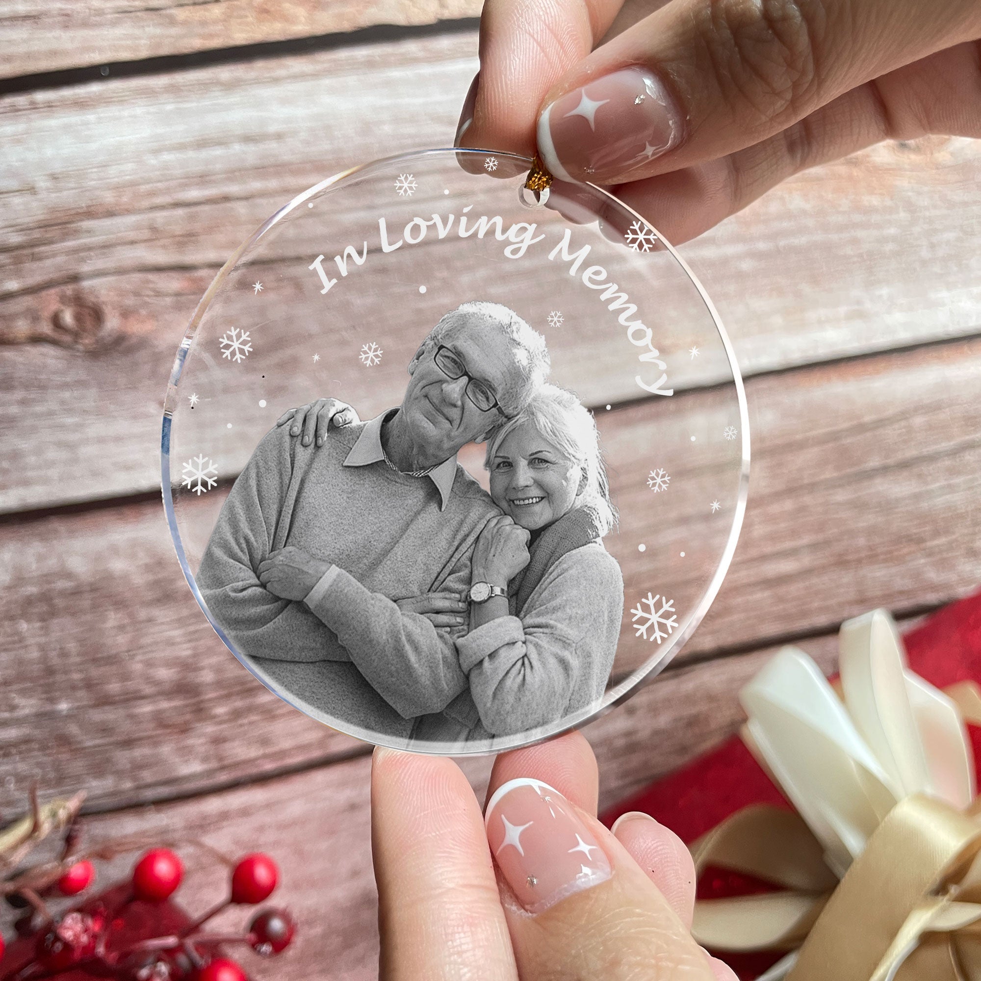 Memorial In Loving Memory Forever In Our Hearts - Personalized Acrylic Photo Ornament ORNA1210