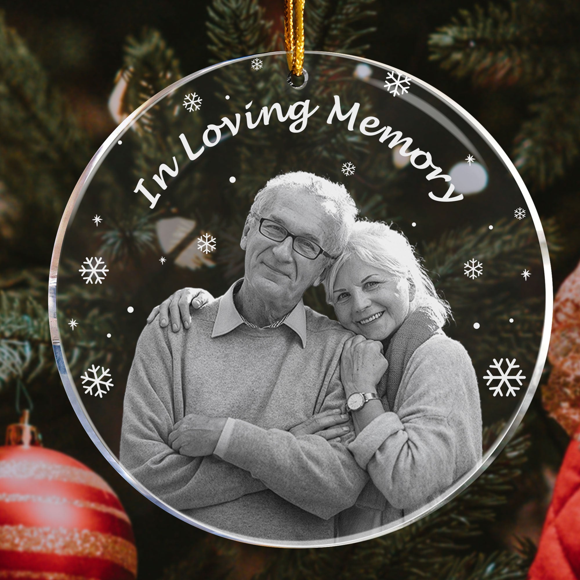 Memorial In Loving Memory Forever In Our Hearts - Personalized Acrylic Photo Ornament ORN0810