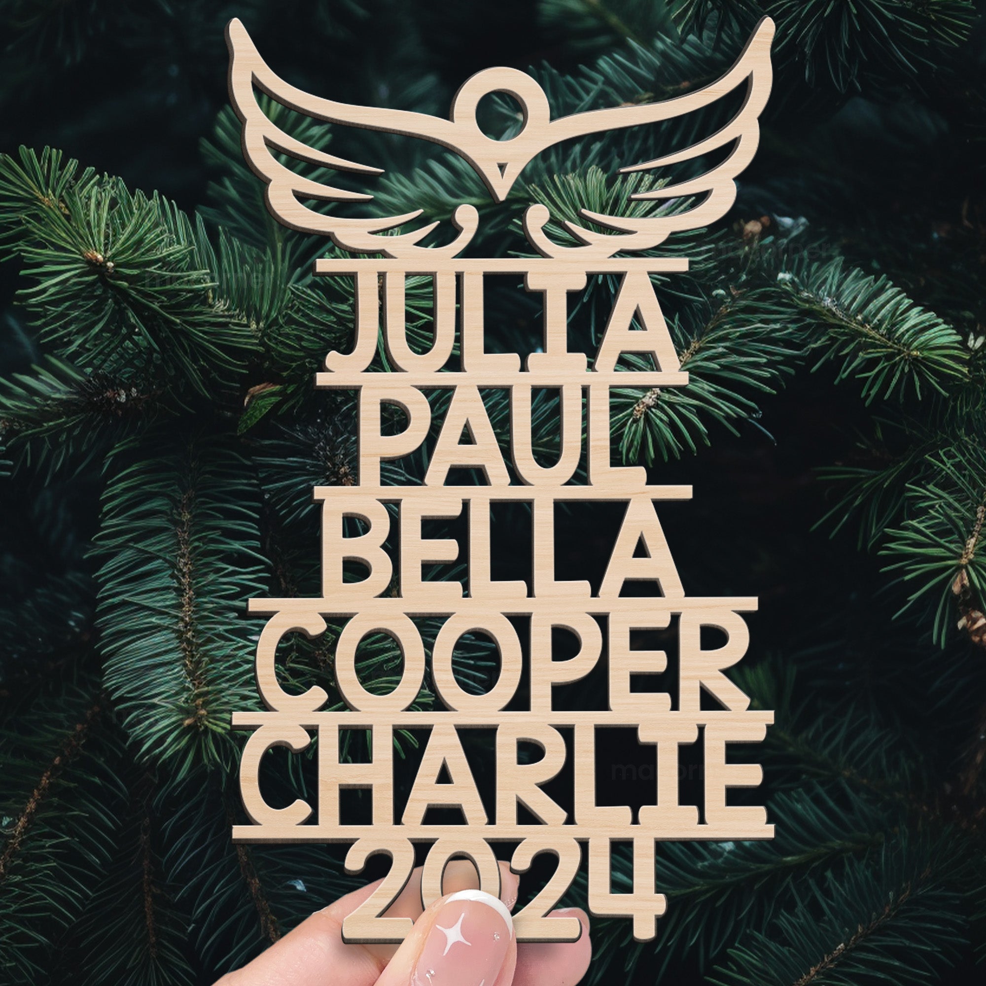 Memorial Ornament With Name 2024 Christmas Tree Angel - Personalized Wooden Ornament ORN0810