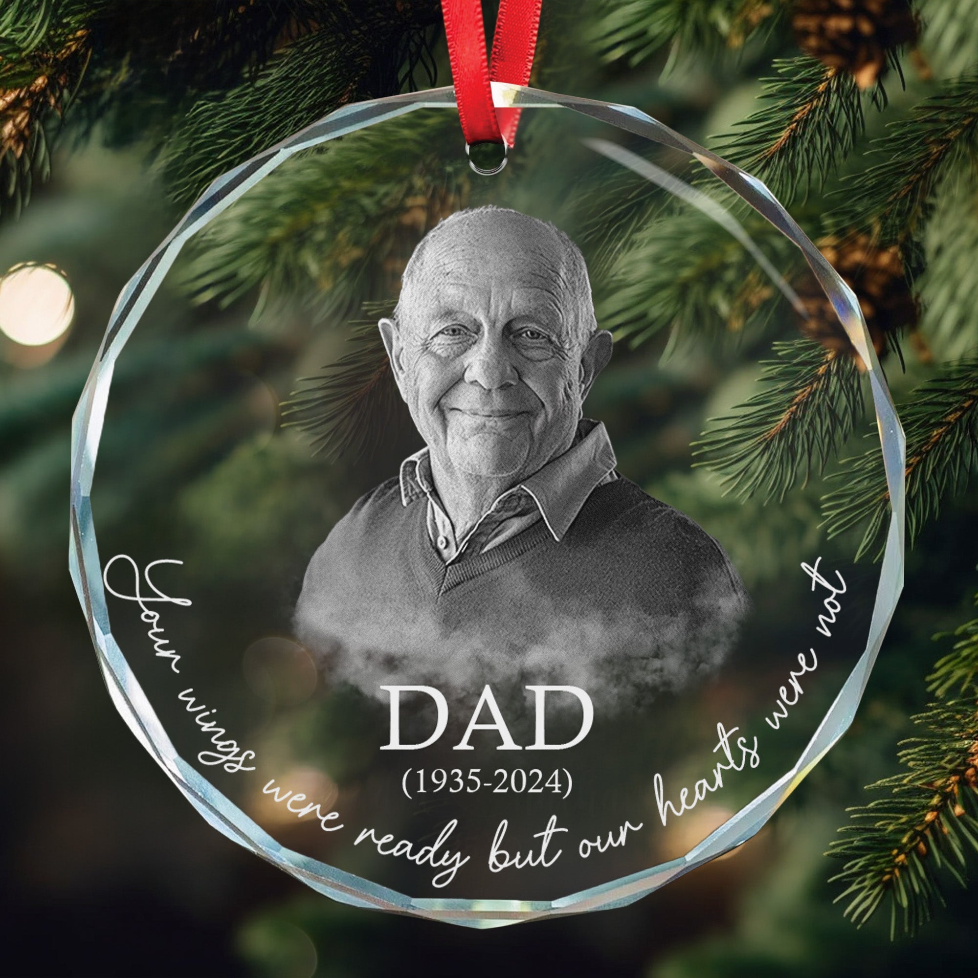 Memorial Your Wings Were Ready Our Hearts Weren't - Personalized Glass Photo Ornament ORNA1210