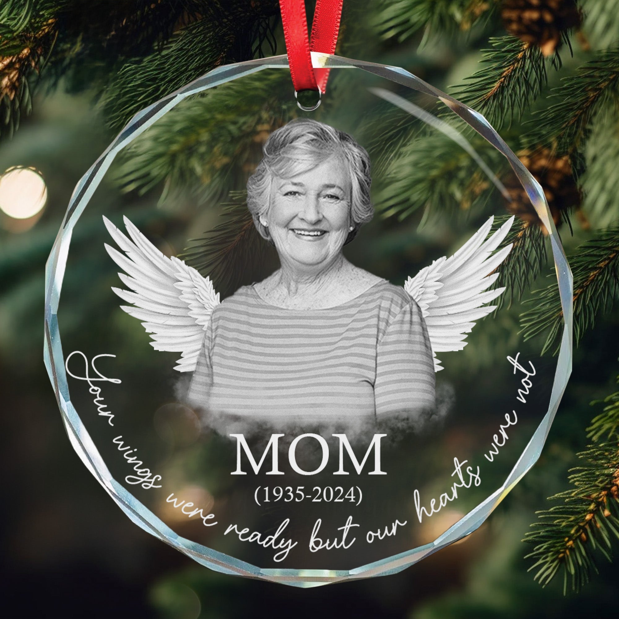 Memorial Your Wings Were Ready Our Hearts Weren't - Personalized Glass Photo Ornament ORNA1210