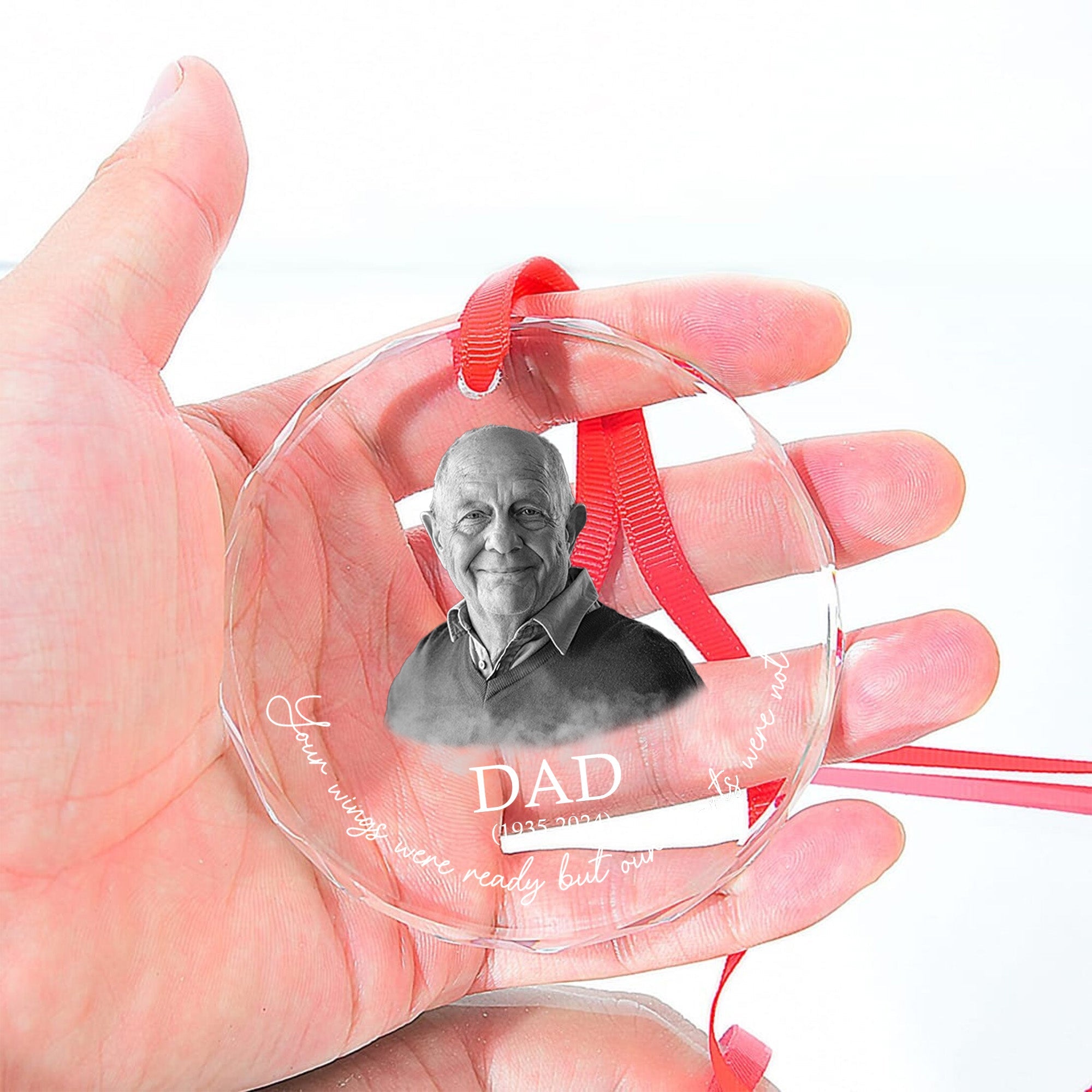 Memorial Your Wings Were Ready Our Hearts Weren't - Personalized Glass Photo Ornament ORN0810