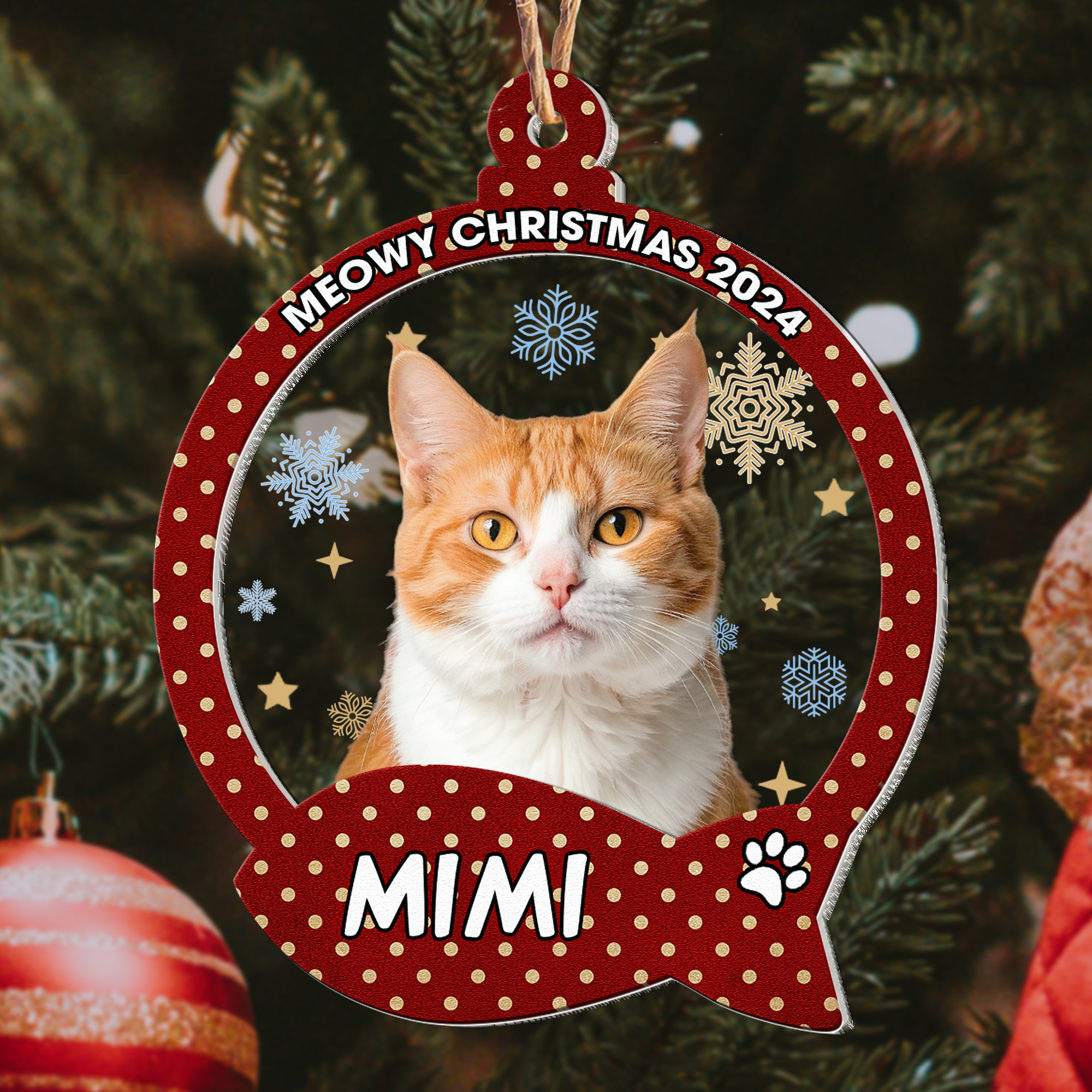 Meowy Christmas Gift For Cat Lovers - Personalized Wood And Acrylic Photo Ornament ORN0810
