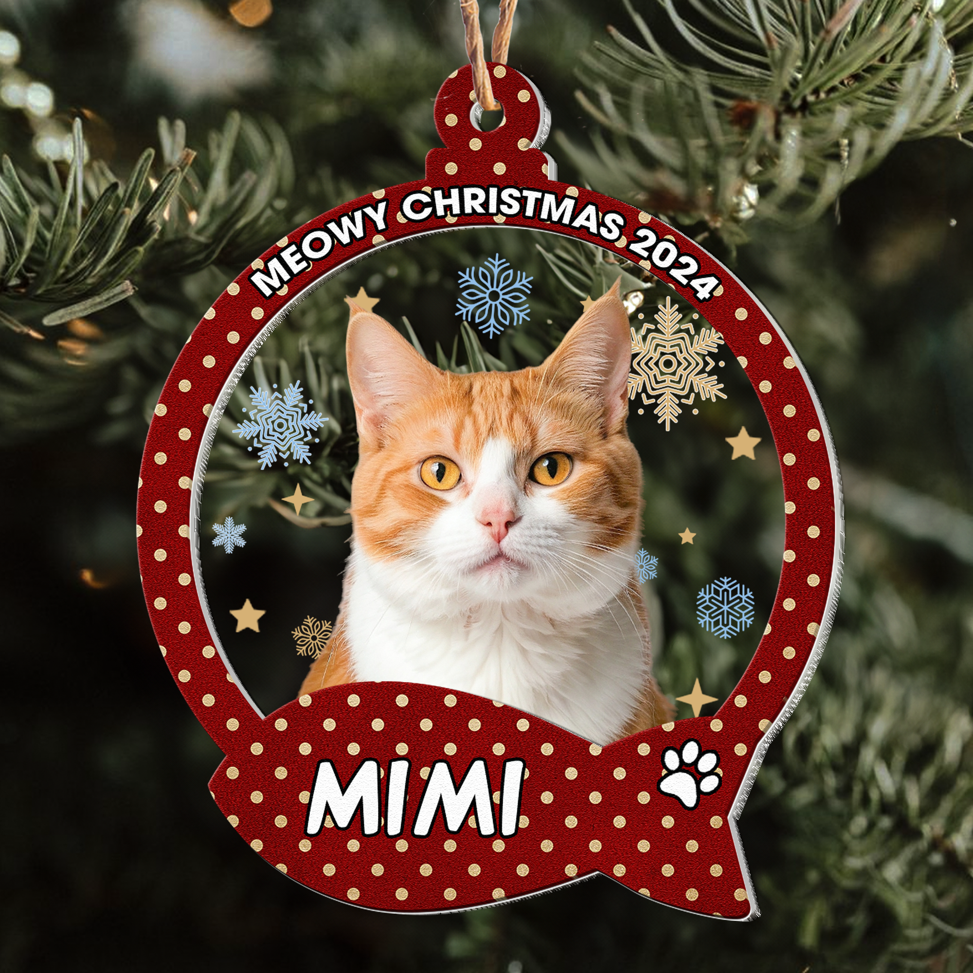 Meowy Christmas Gift For Cat Lovers - Personalized Wood And Acrylic Photo Ornament ORN0810