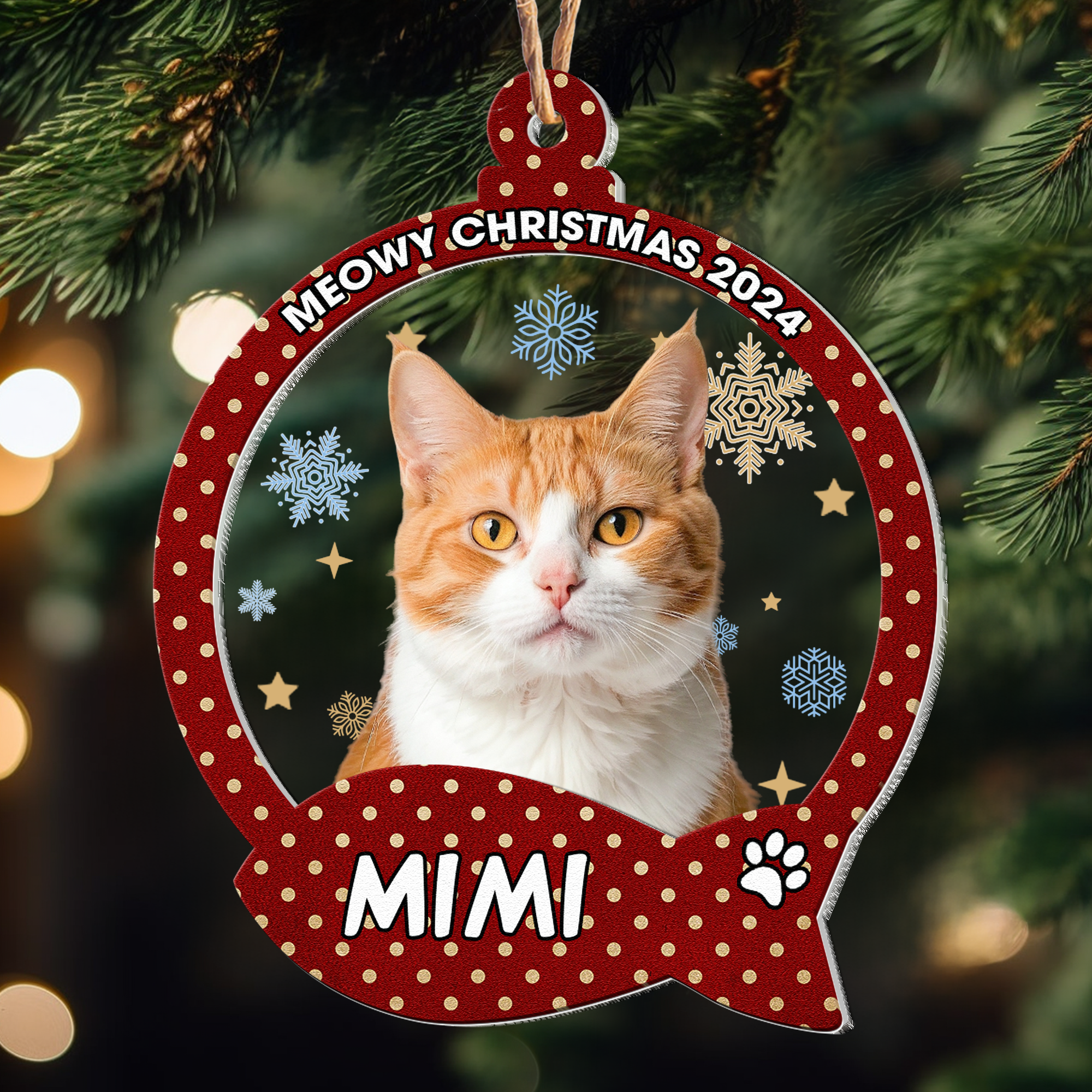 Meowy Christmas Gift For Cat Lovers - Personalized Wood And Acrylic Photo Ornament ORN0810