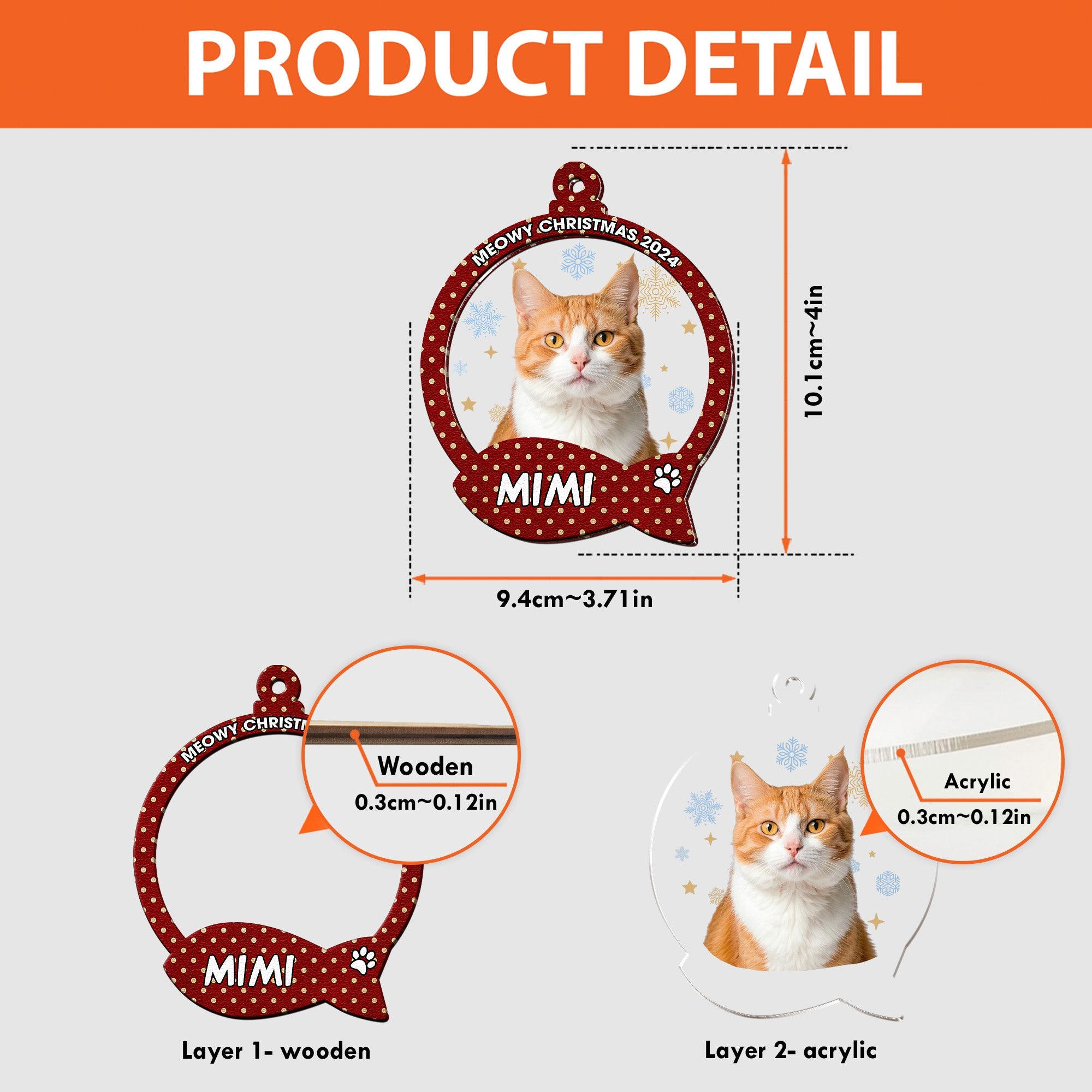 Meowy Christmas Gift For Cat Lovers - Personalized Wood And Acrylic Photo Ornament ORN0810