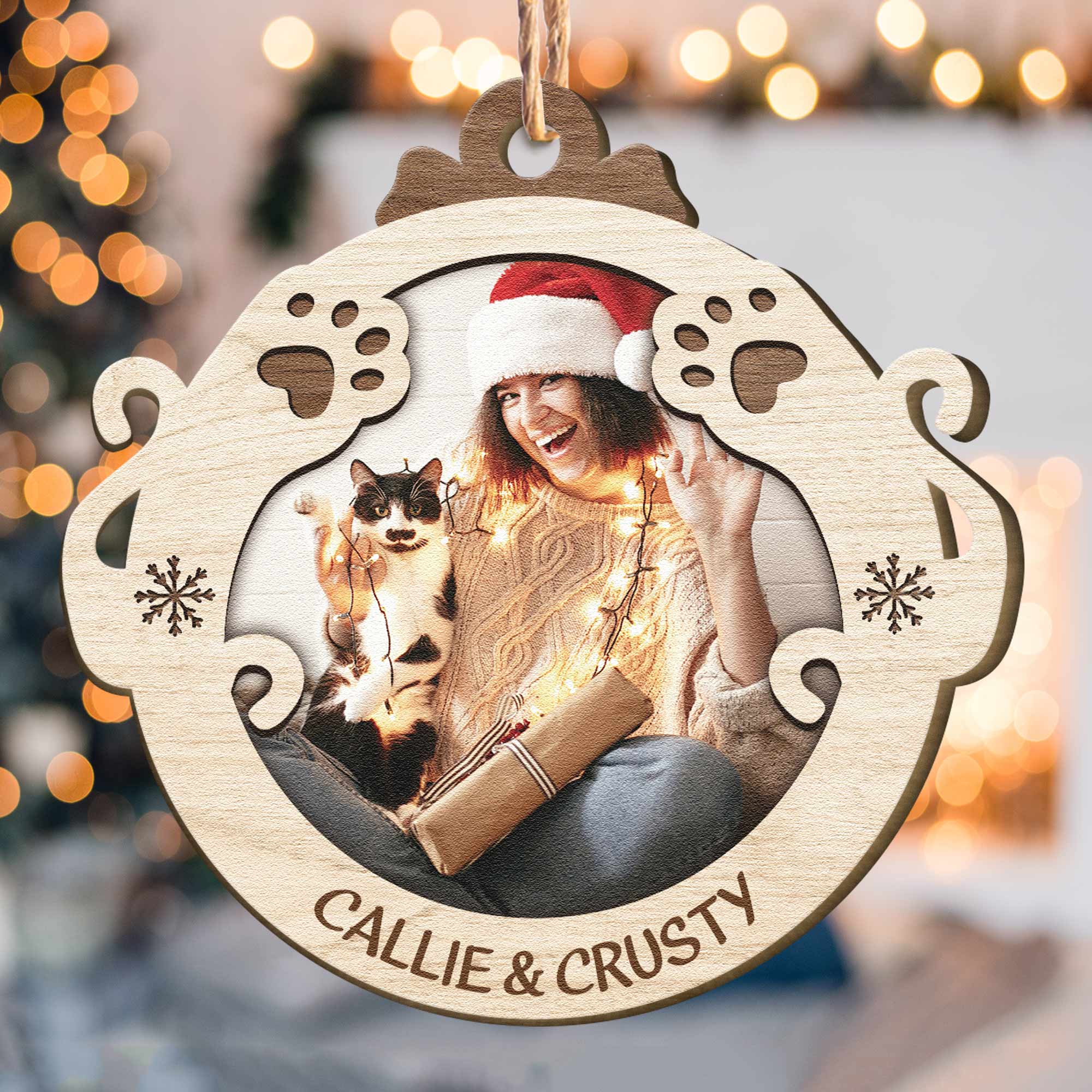 Meowy Christmas - Personalized Custom Shaped Wooden Photo Ornament ORN0810