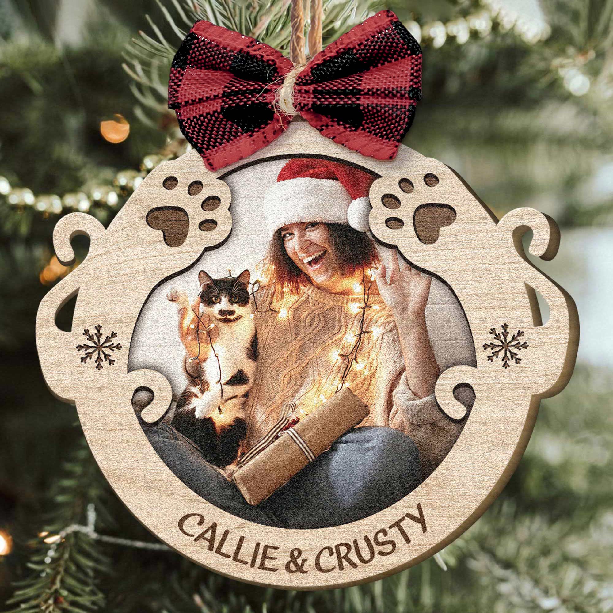 Meowy Christmas - Personalized Custom Shaped Wooden Photo Ornament ORN0810