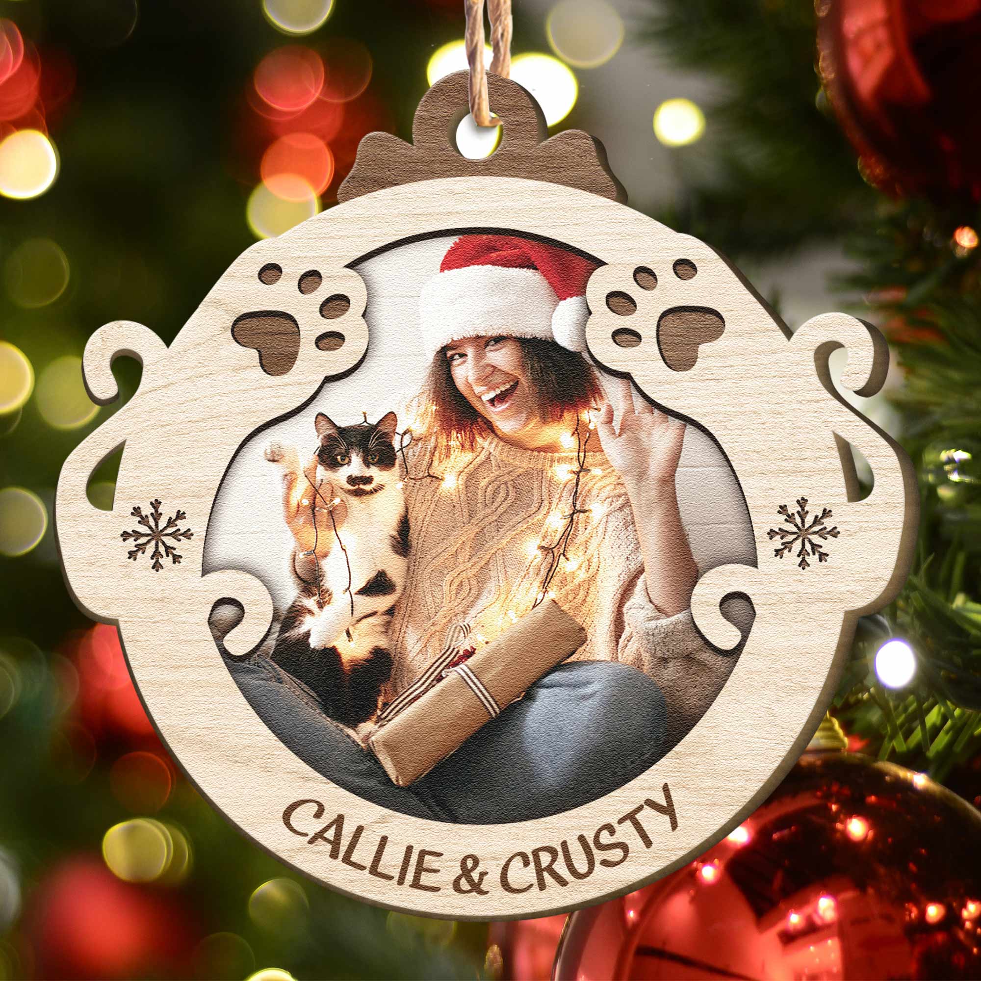 Meowy Christmas - Personalized Custom Shaped Wooden Photo Ornament ORN0810
