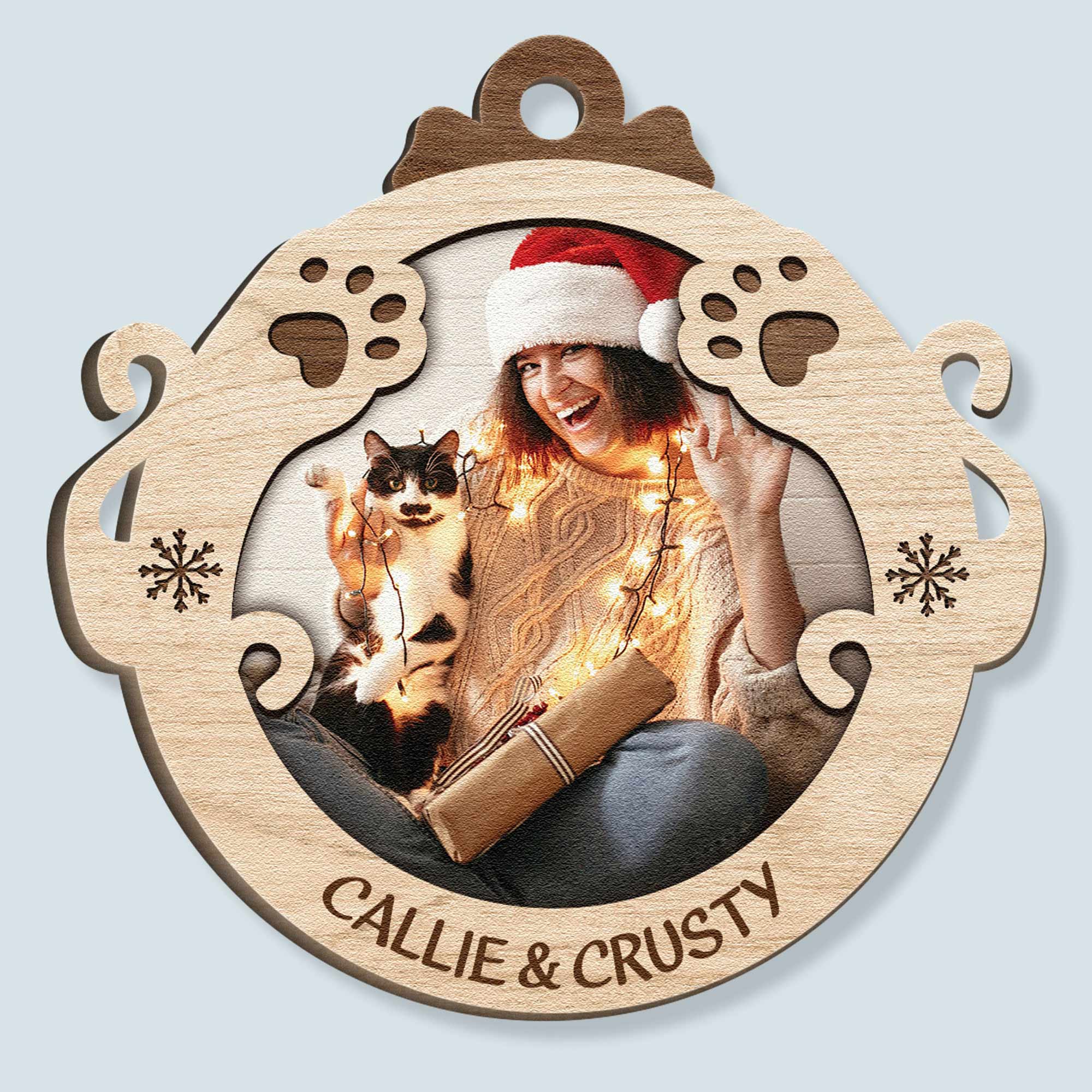 Meowy Christmas - Personalized Custom Shaped Wooden Photo Ornament ORN0810
