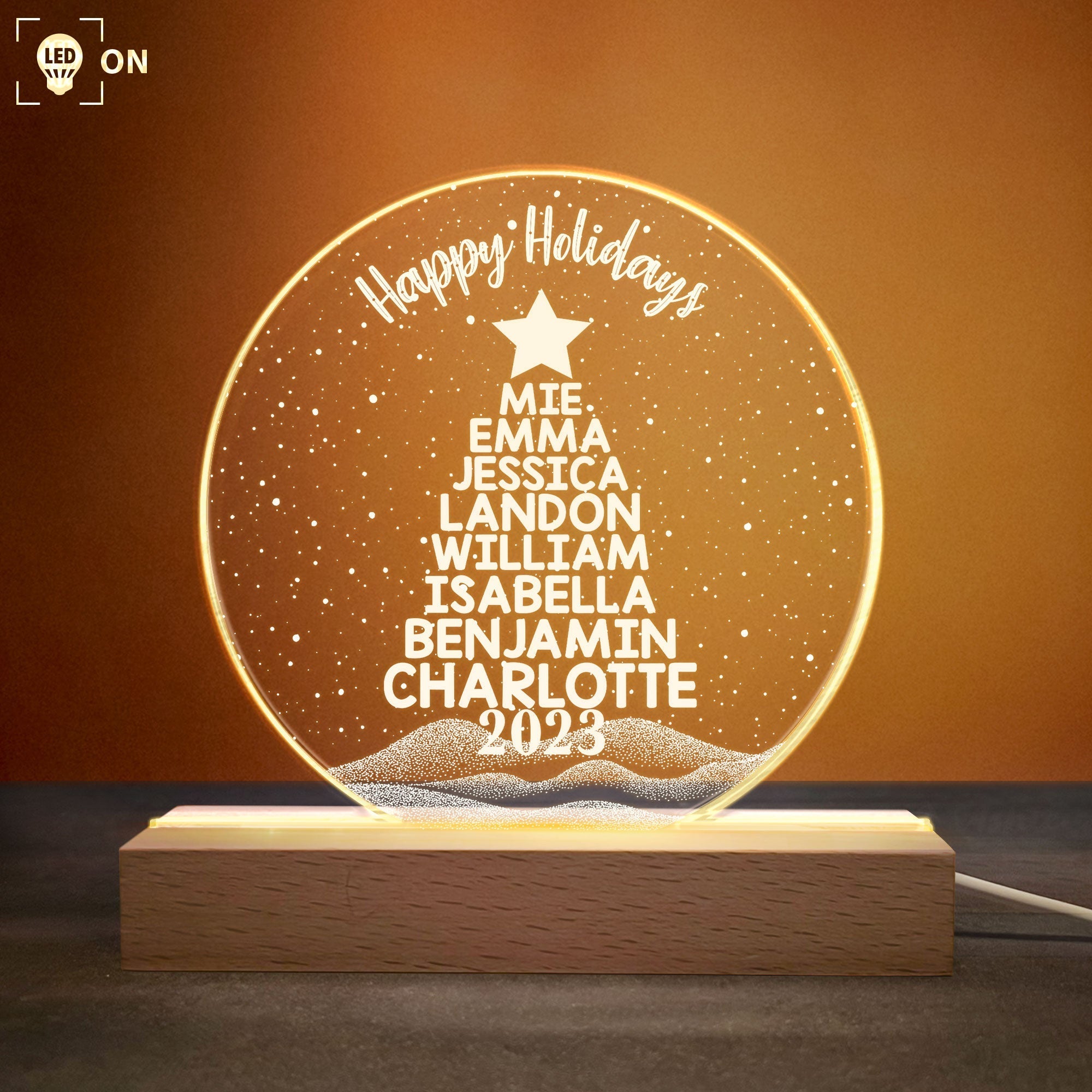 Merry Christmas Custom Family Names 2023 Christmas Tree - Personalized LED Light ORNA1210