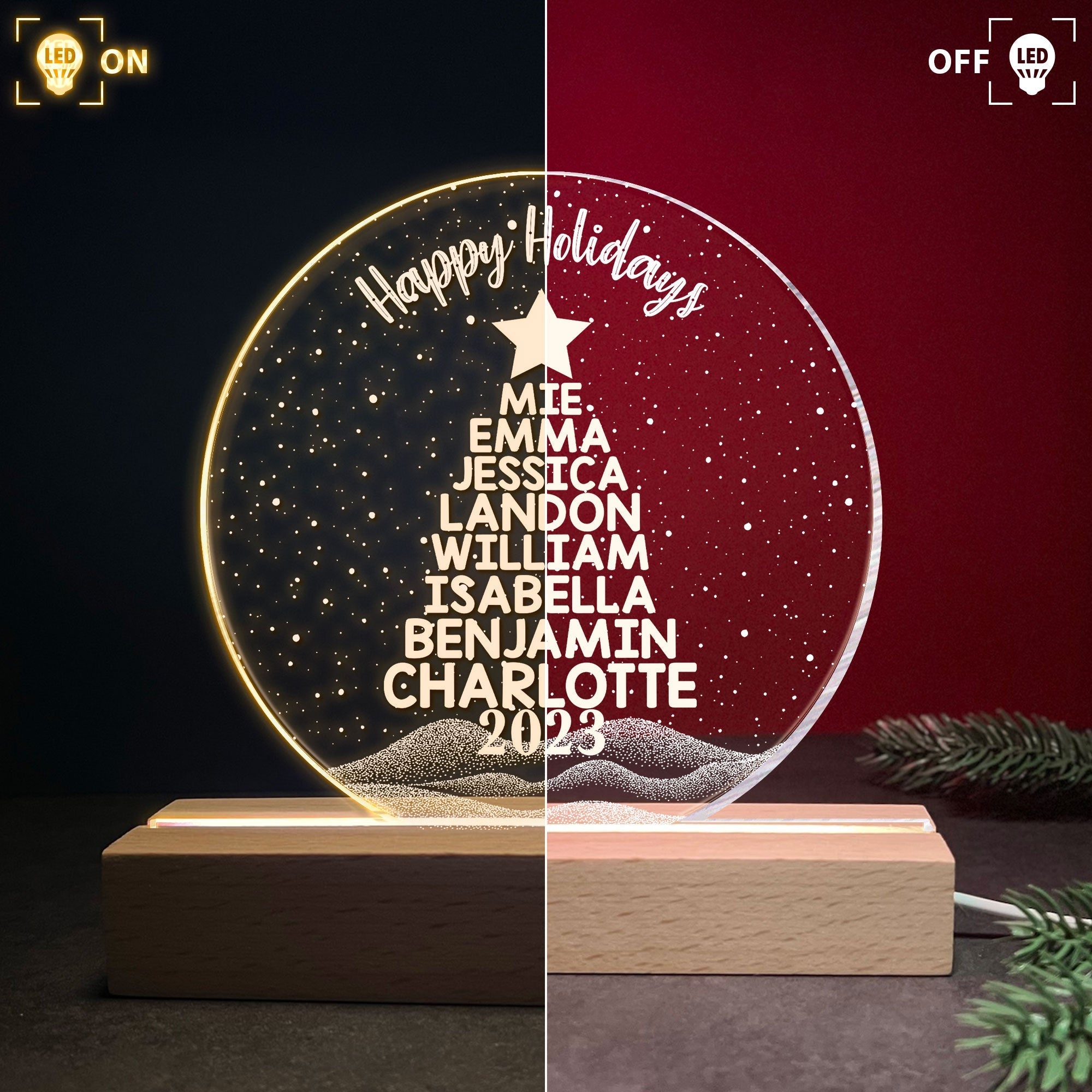 Merry Christmas Custom Family Names 2023 Christmas Tree - Personalized LED Light ORN0810