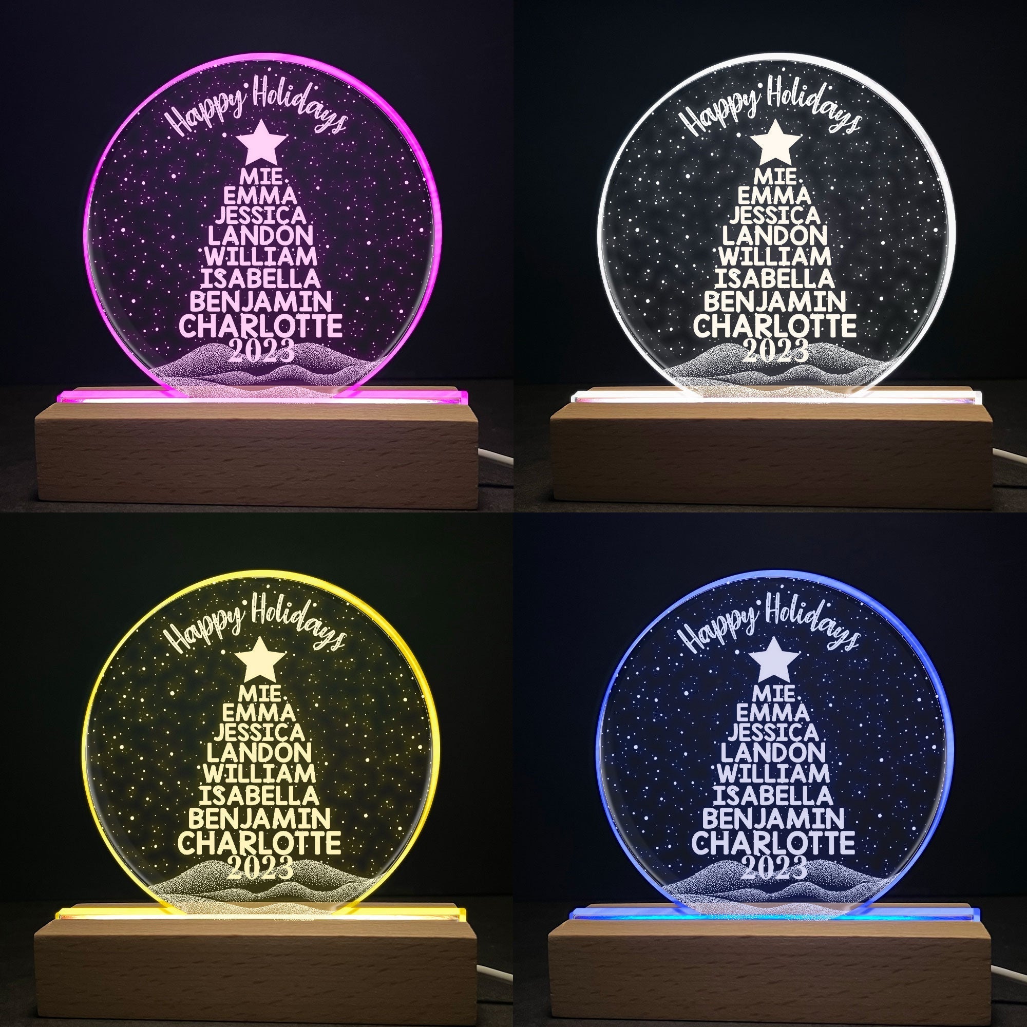 Merry Christmas Custom Family Names 2023 Christmas Tree - Personalized LED Light ORNA1210