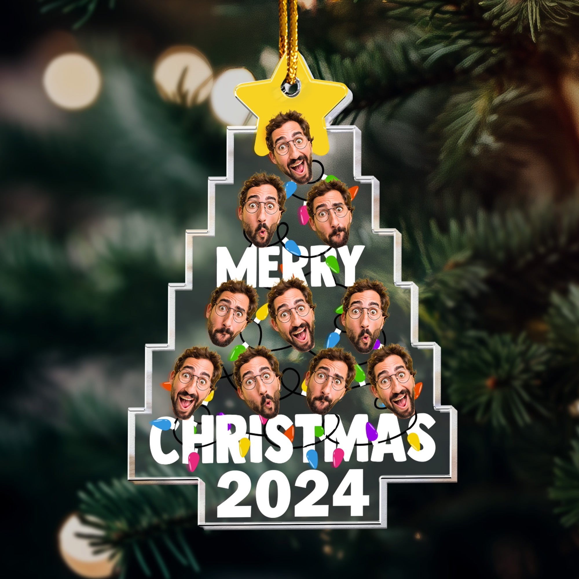 Merry Christmas Custom Photo Christmas Tree - Personalized Acrylic Photo Ornament ORN0810