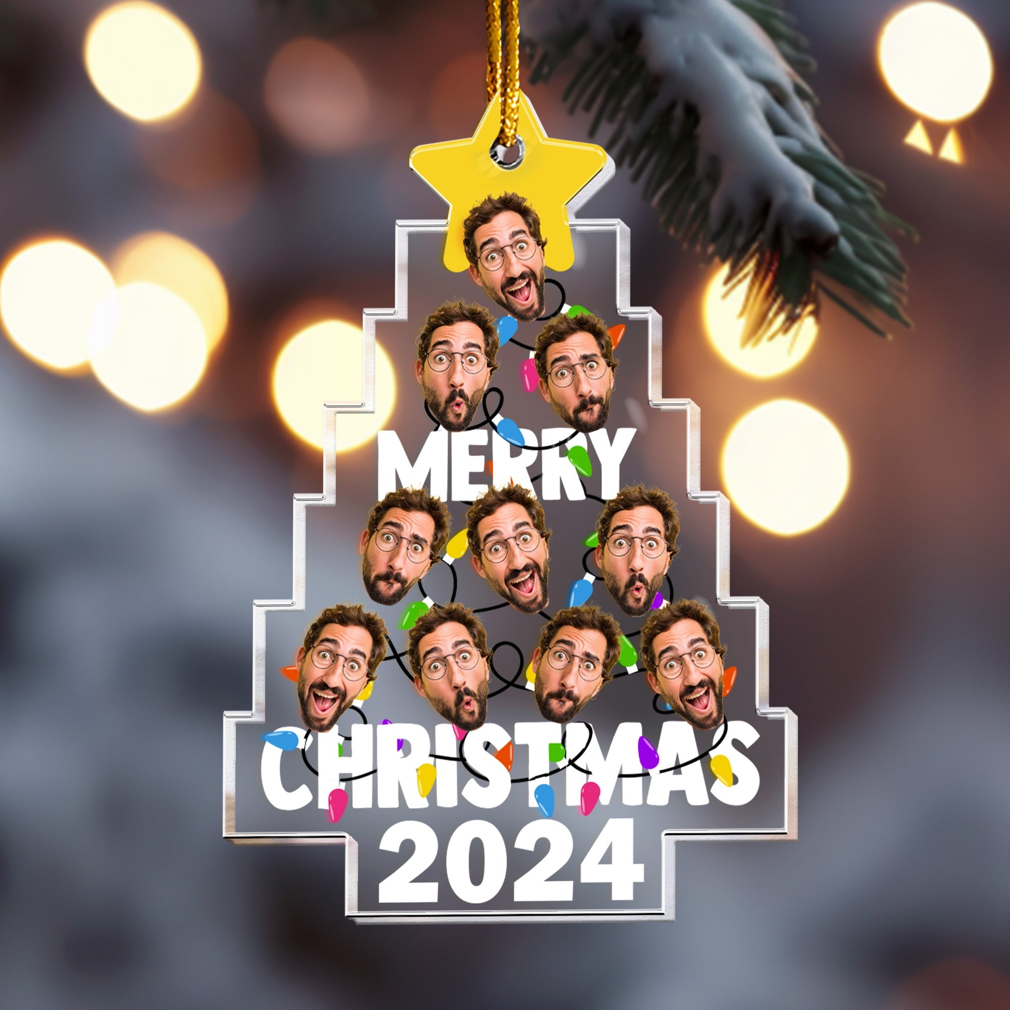 Merry Christmas Custom Photo Christmas Tree - Personalized Acrylic Photo Ornament ORN0810