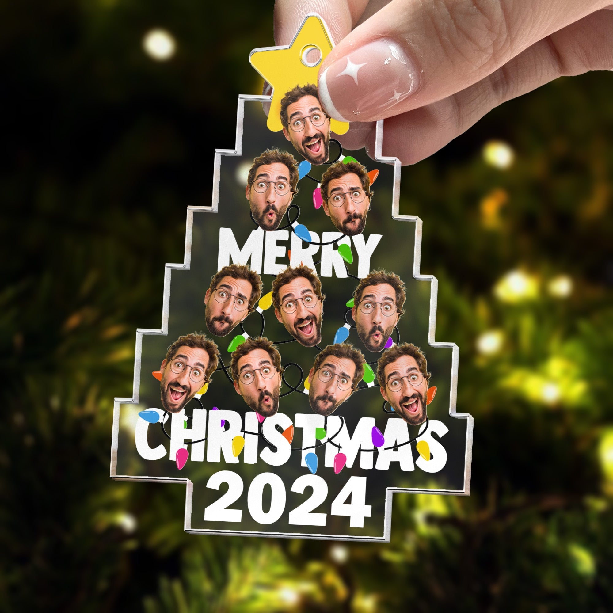 Merry Christmas Custom Photo Christmas Tree - Personalized Acrylic Photo Ornament ORN0810