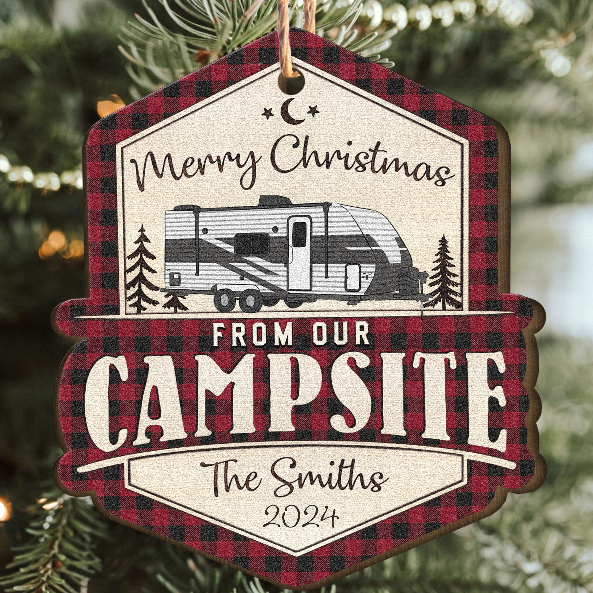 Merry Christmas From Our Campsite - Personalized Wooden Ornament ORN0810