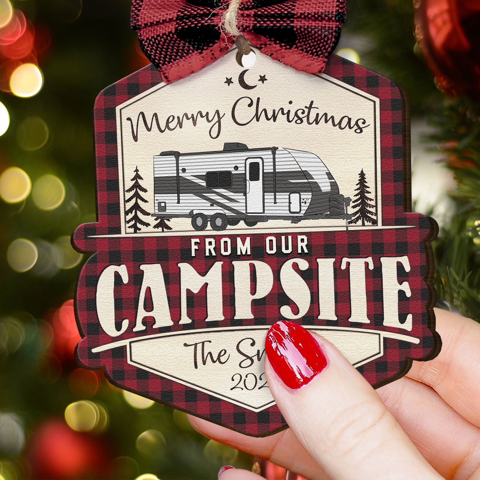 Merry Christmas From Our Campsite - Personalized Wooden Ornament ORN0810