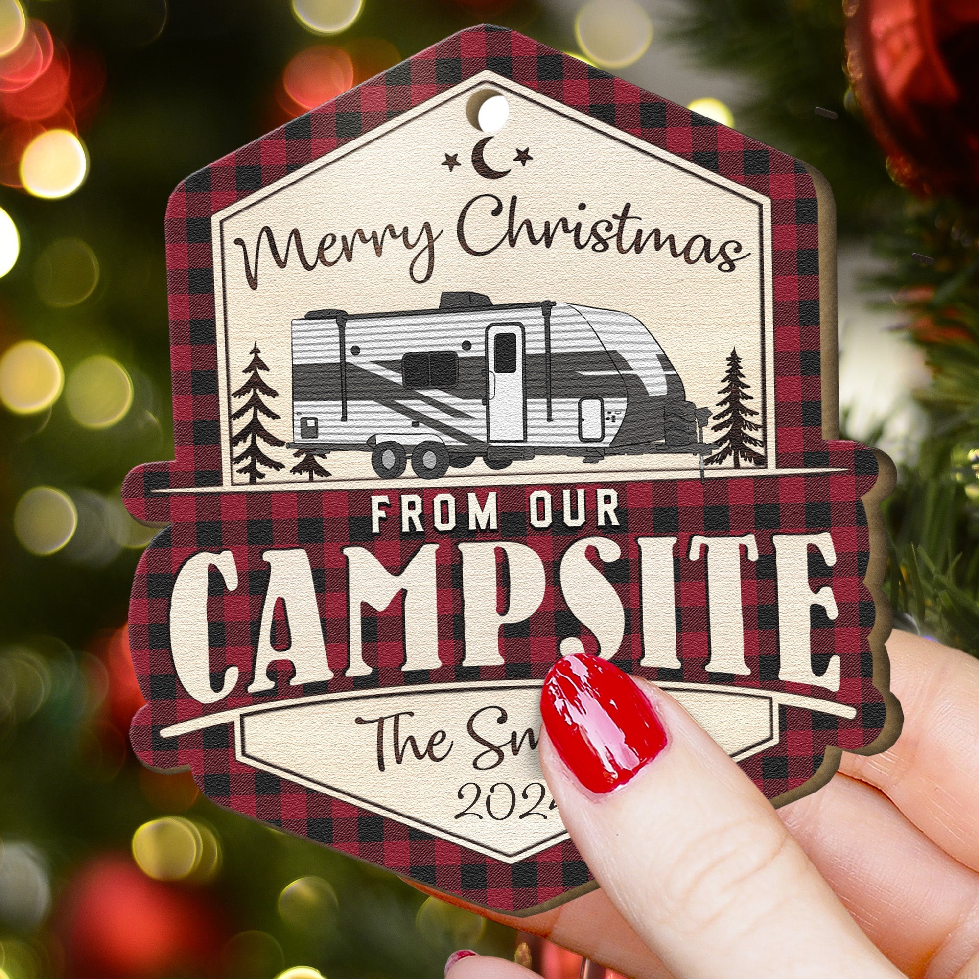 Merry Christmas From Our Campsite - Personalized Wooden Ornament ORN0810