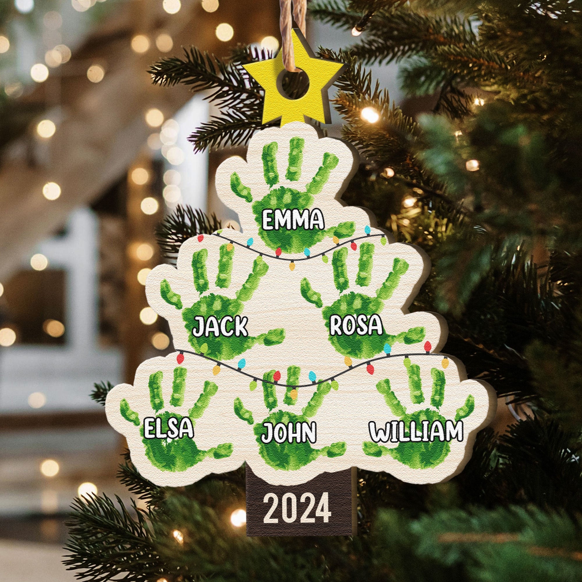 Merry Christmas Hands Down Christmas Light - Personalized Wooden Ornament ORN0810
