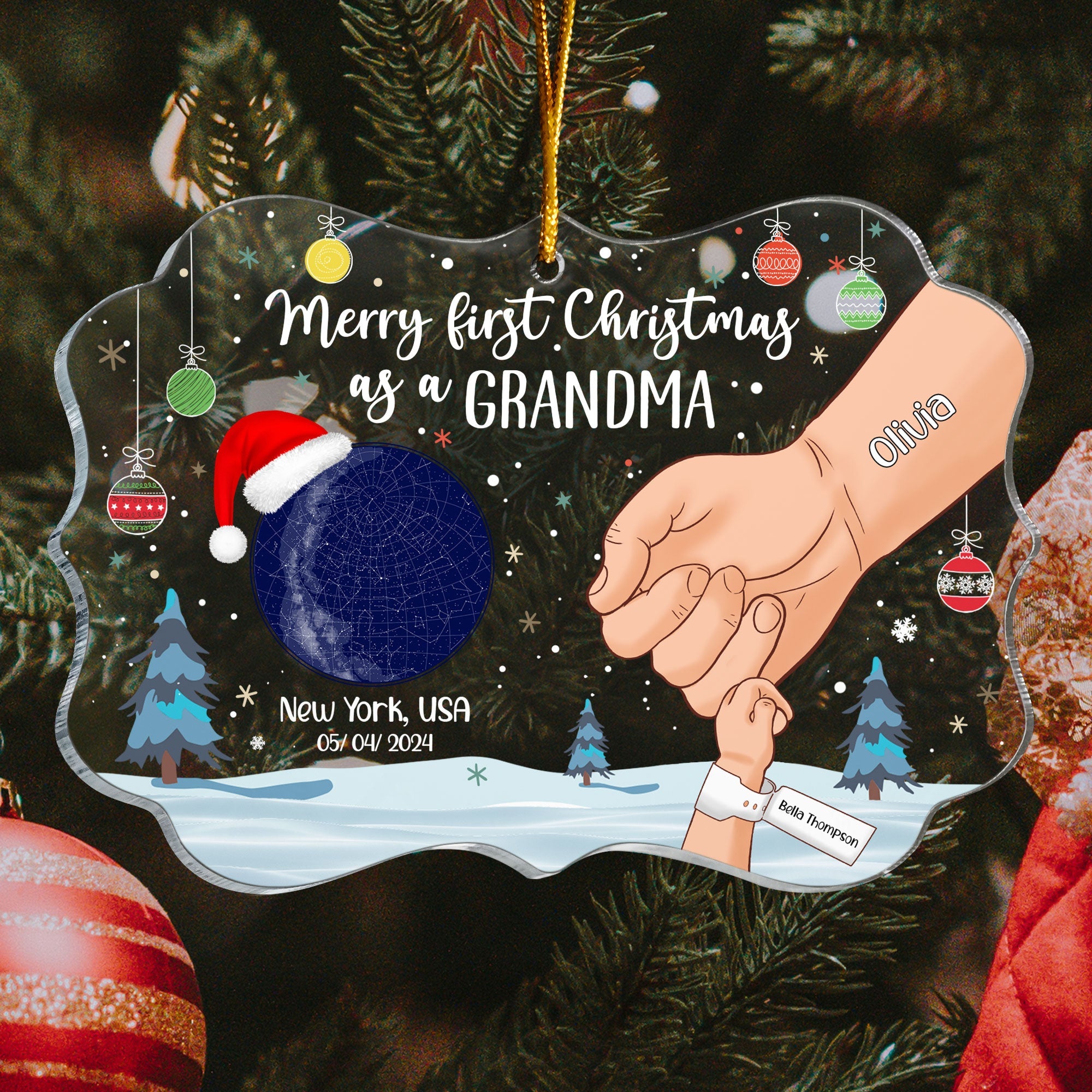 Merry First Christmas As A Grandma - Personalized Acrylic Ornament ORN0810