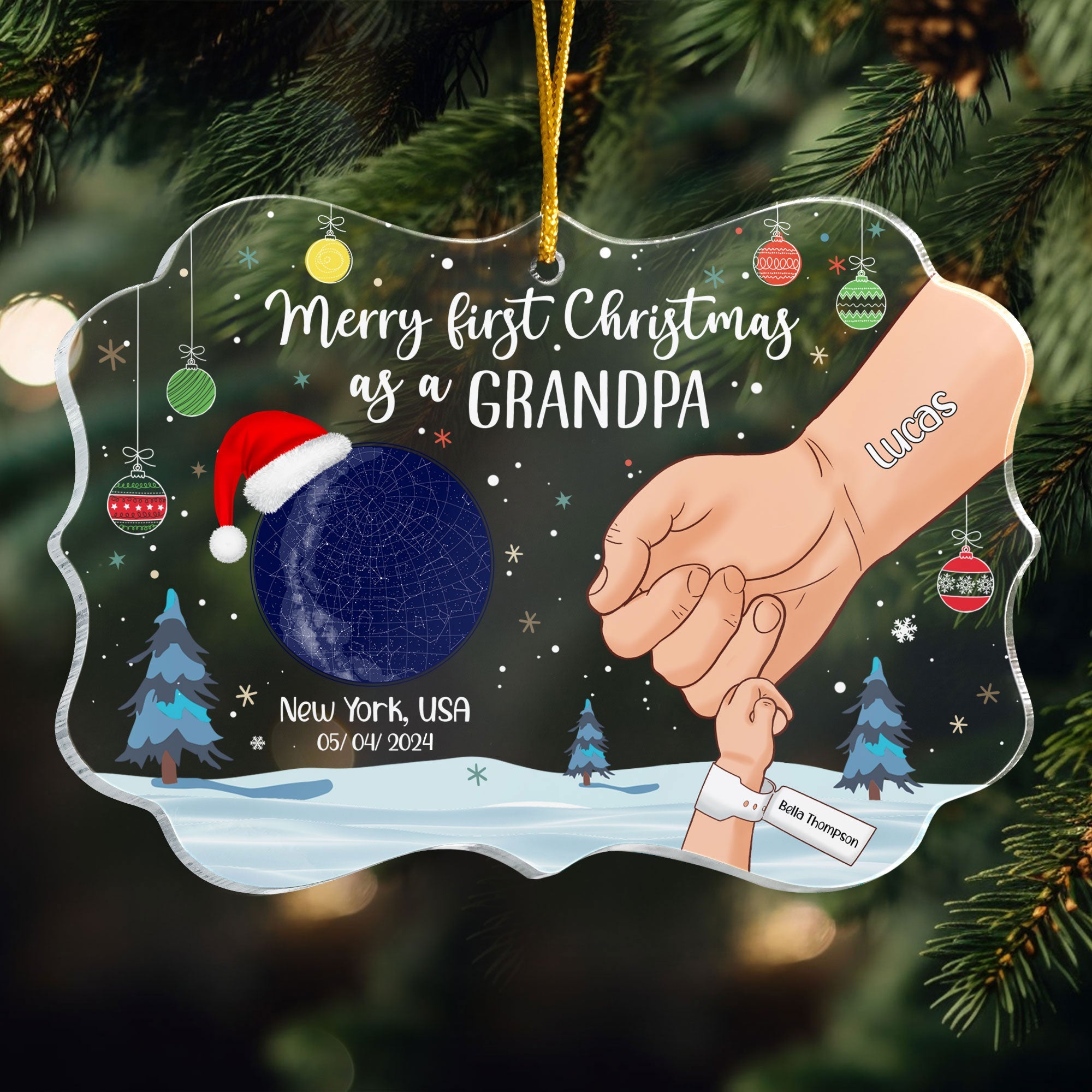 Merry First Christmas As A Grandpa - Personalized Acrylic Ornament ORN0810