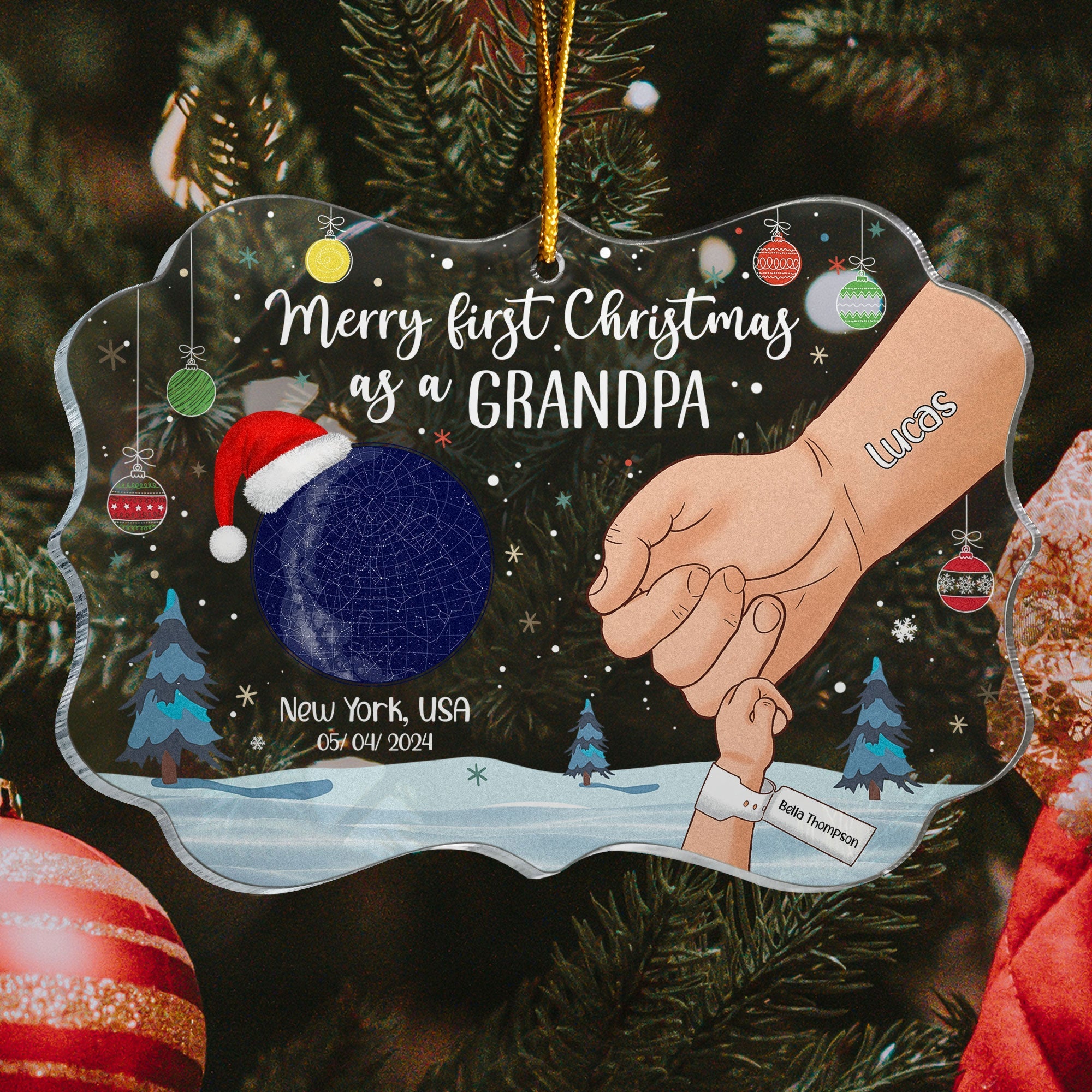 Merry First Christmas As A Grandpa - Personalized Acrylic Ornament ORN0810