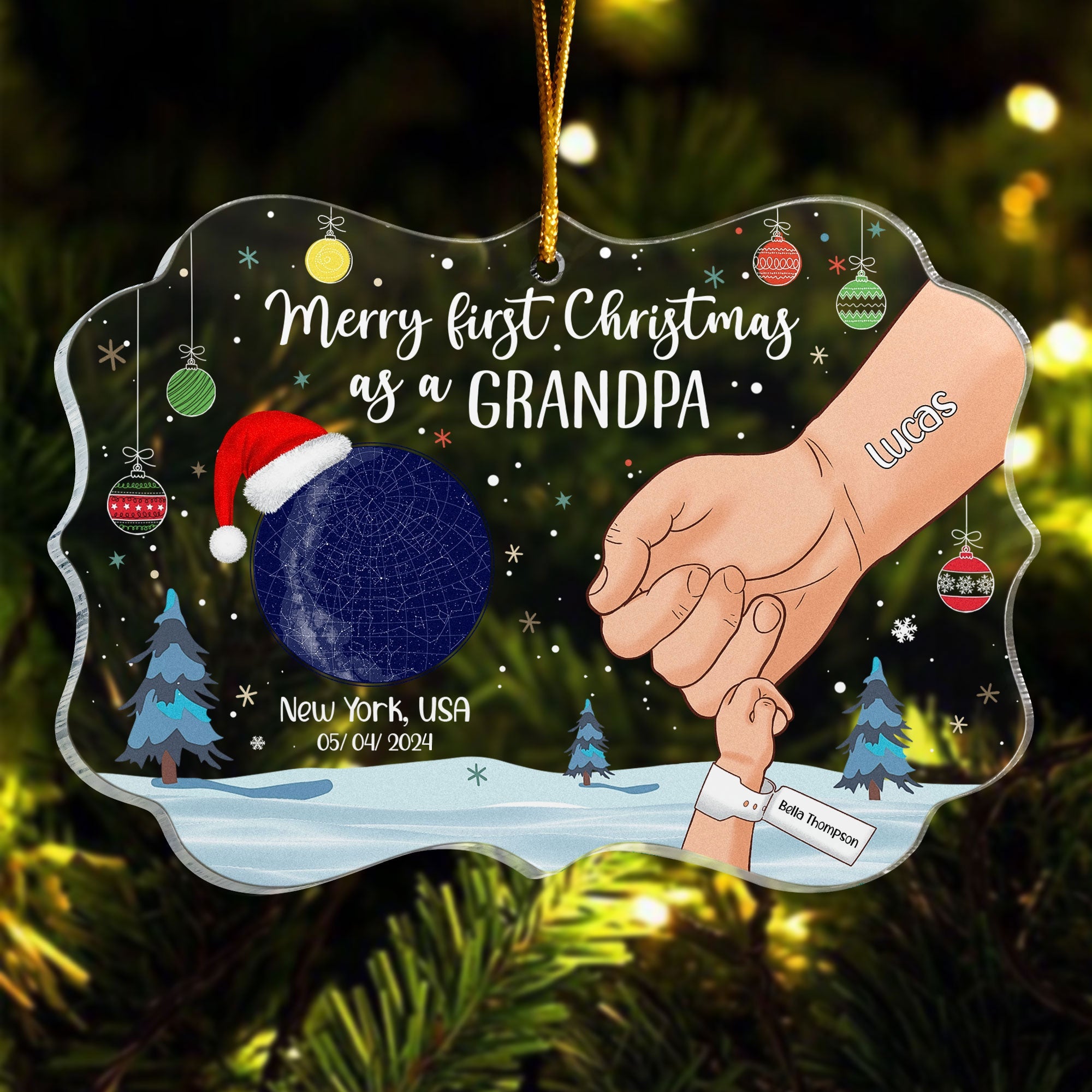 Merry First Christmas As A Grandpa - Personalized Acrylic Ornament ORN0810