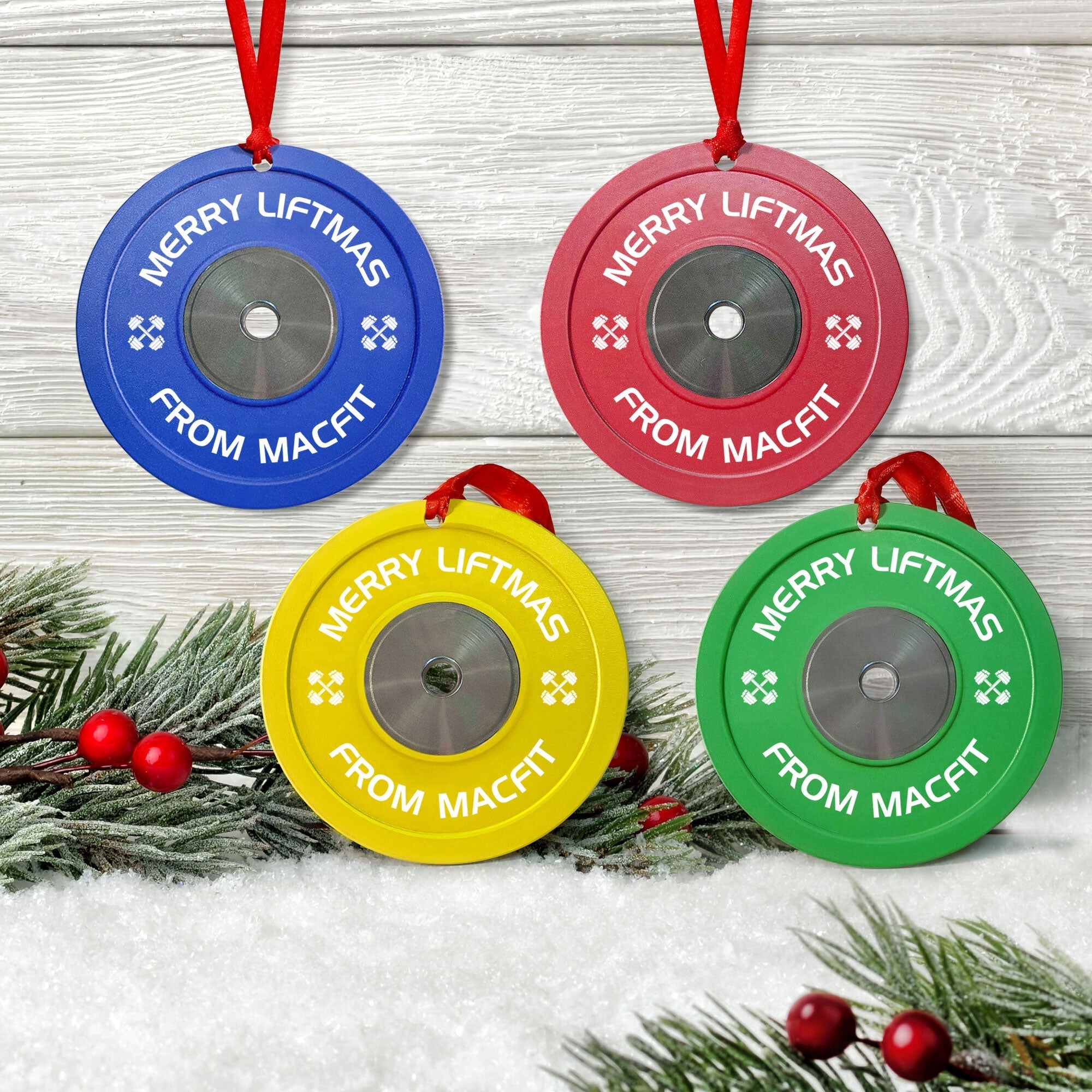 [Only available in the U.S] Merry Liftmas Weight Plates - Personalized Aluminum Ornament - Christmas Fitness Gym Weightlifting Gift For Gymer, Weightlifters, PTs ORNA1210