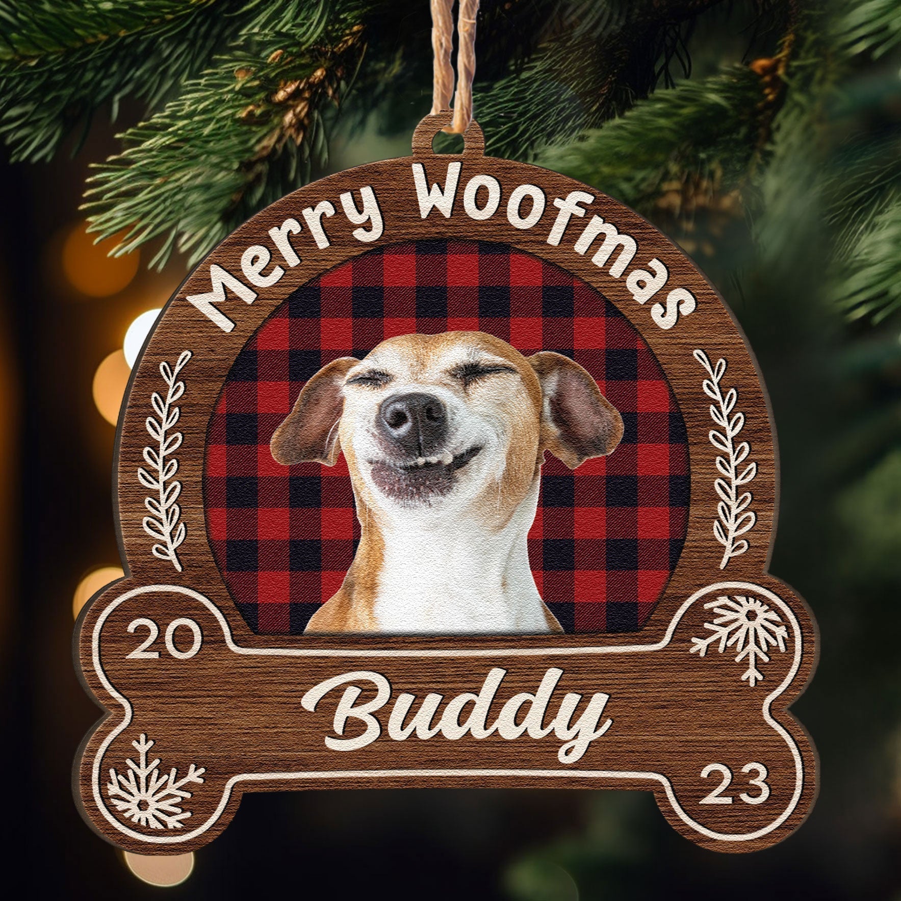 Merry Woofmas - Personalized Snowdome Shaped Wooden Ornament ORN0810