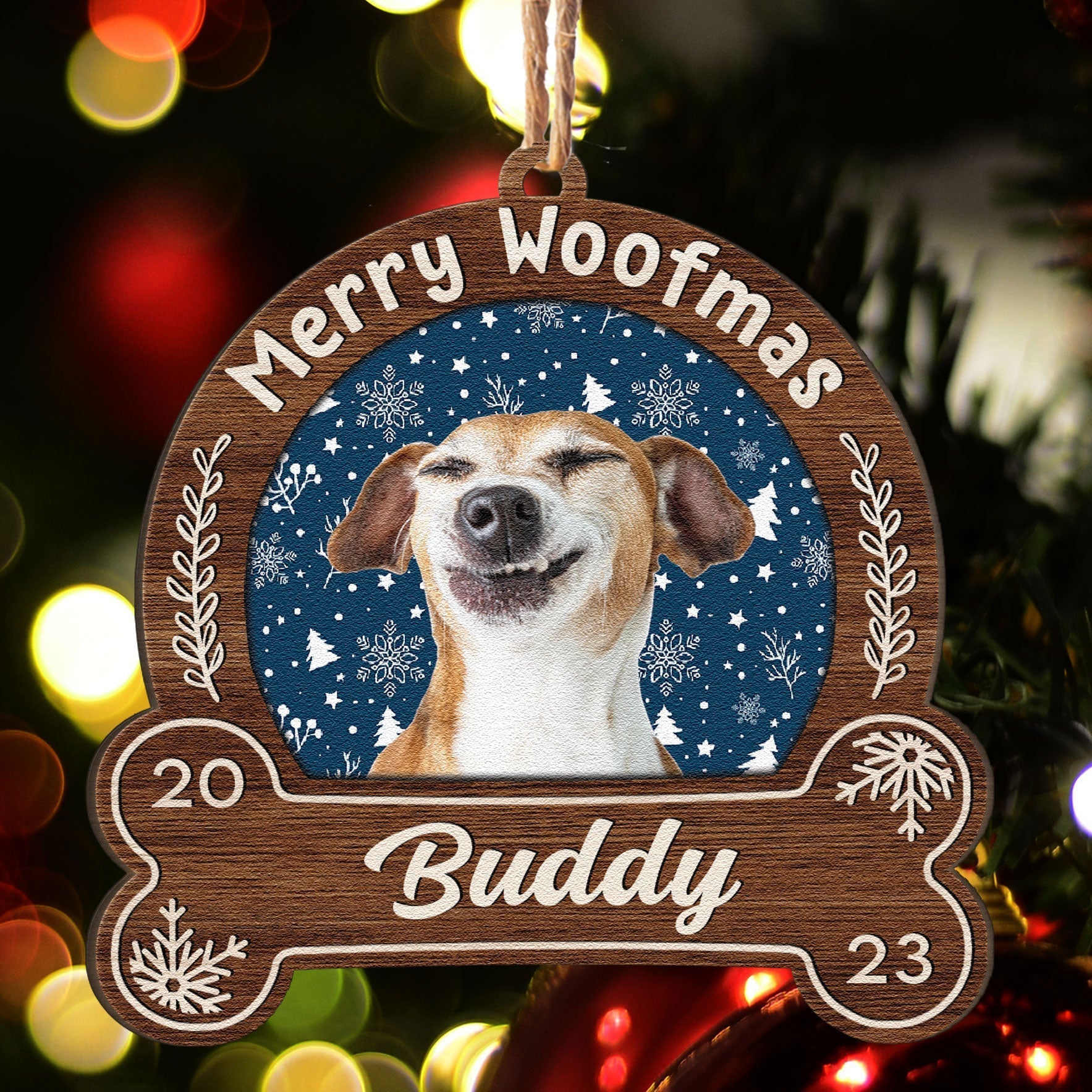 Merry Woofmas - Personalized Snowdome Shaped Wooden Ornament ORNA1210
